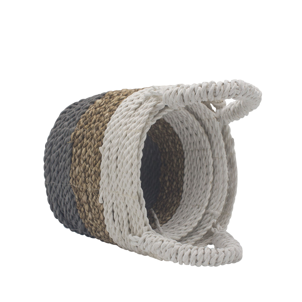 Seagrass Basket Set in Grey Natural and White for Stylish Storage
