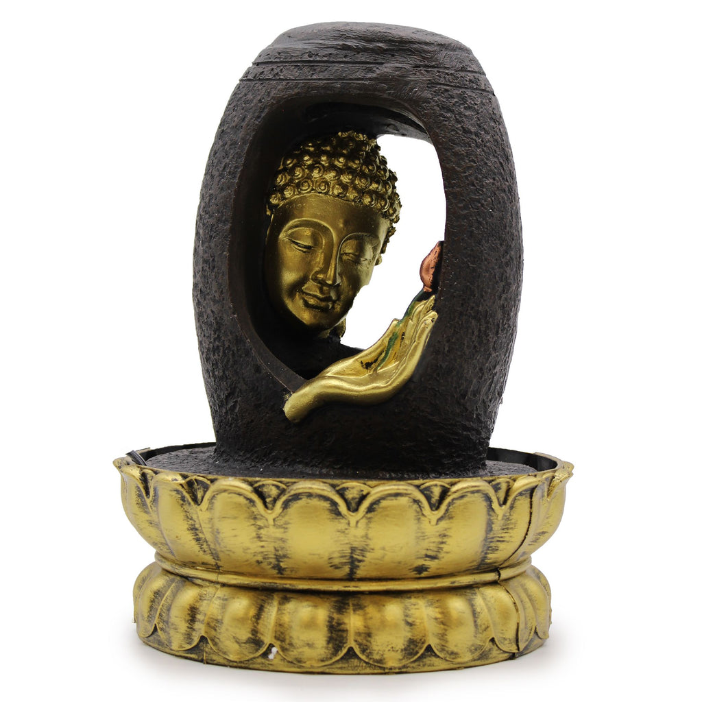 30cm Tabletop Water Feature with Golden Buddha and Vitarka Mudra