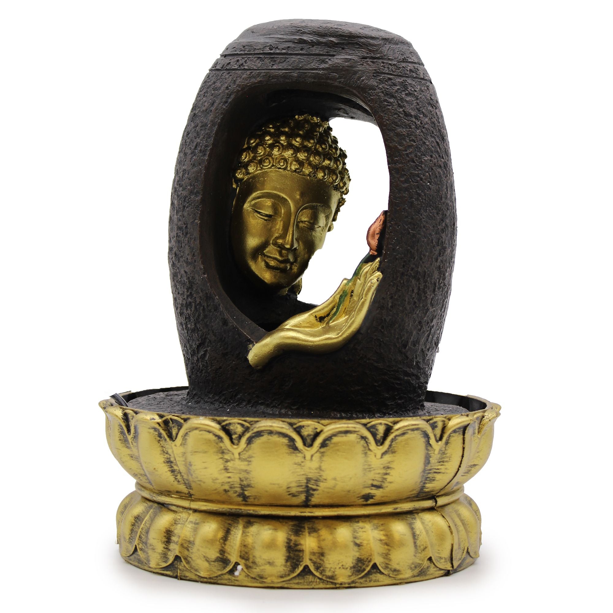 30cm Tabletop Water Feature with Golden Buddha and Vitarka Mudra