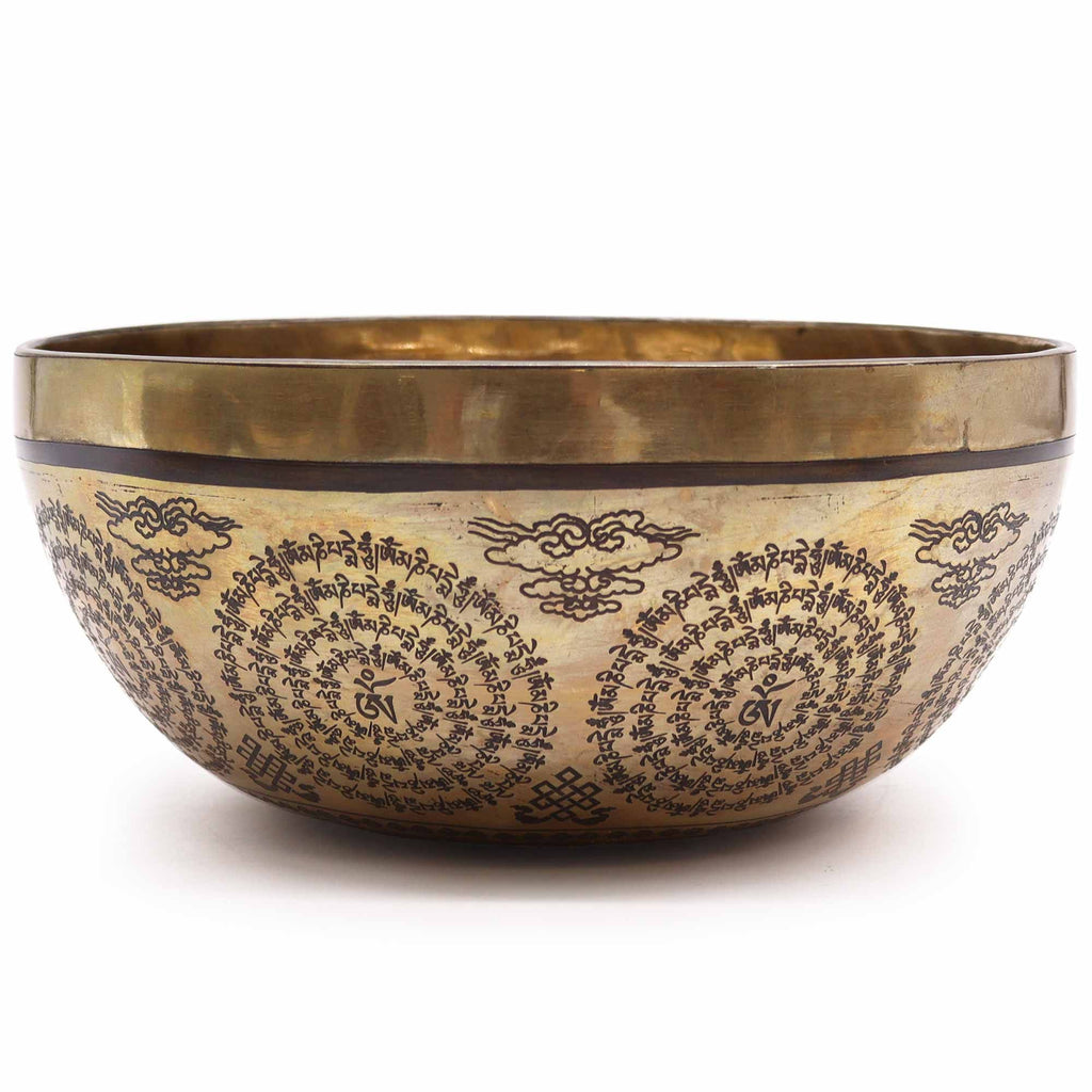 Tibetan Healing Engraved Bowl with Om and Buddha Design 21cm