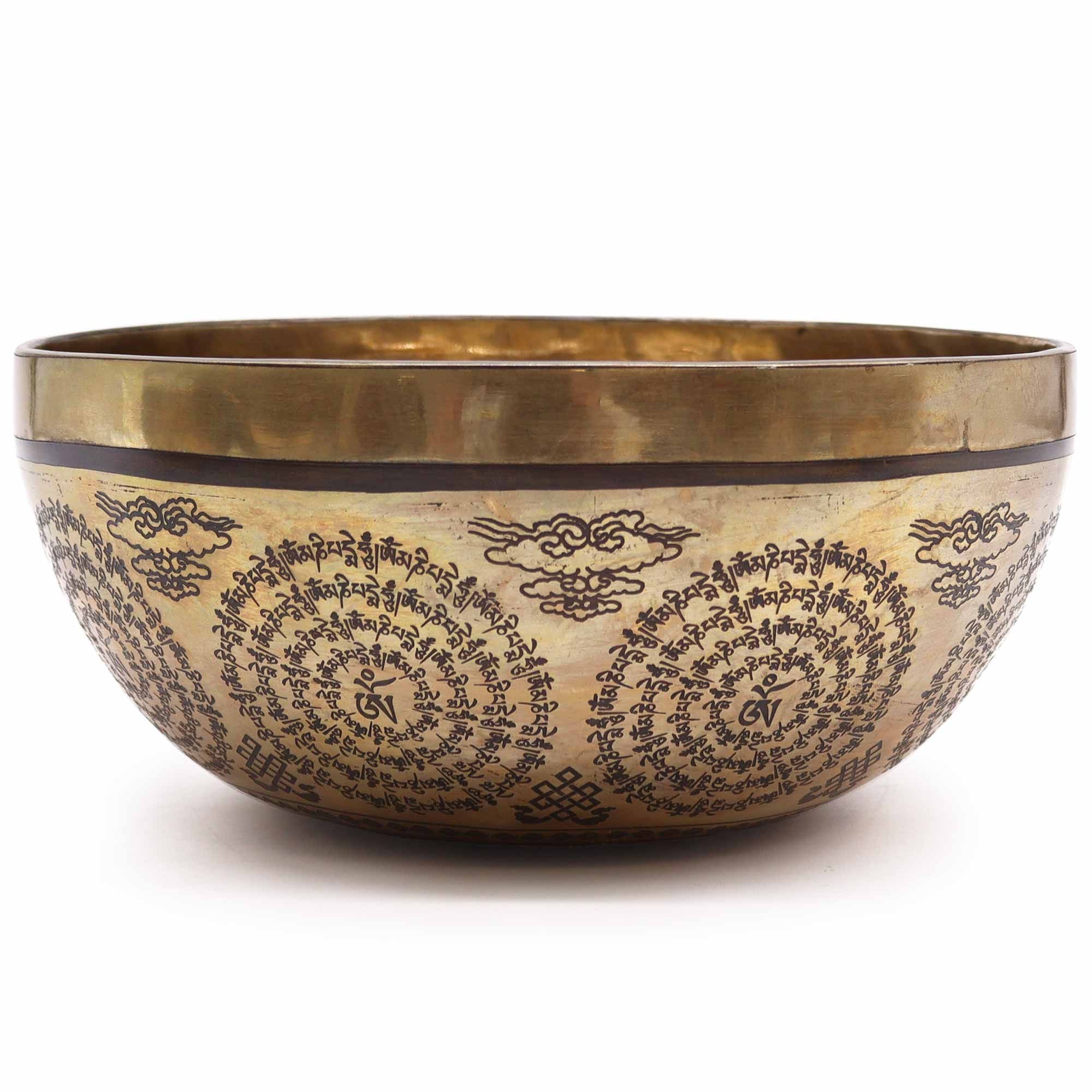 Tibetan Healing Engraved Bowl with Om and Buddha Design 21cm