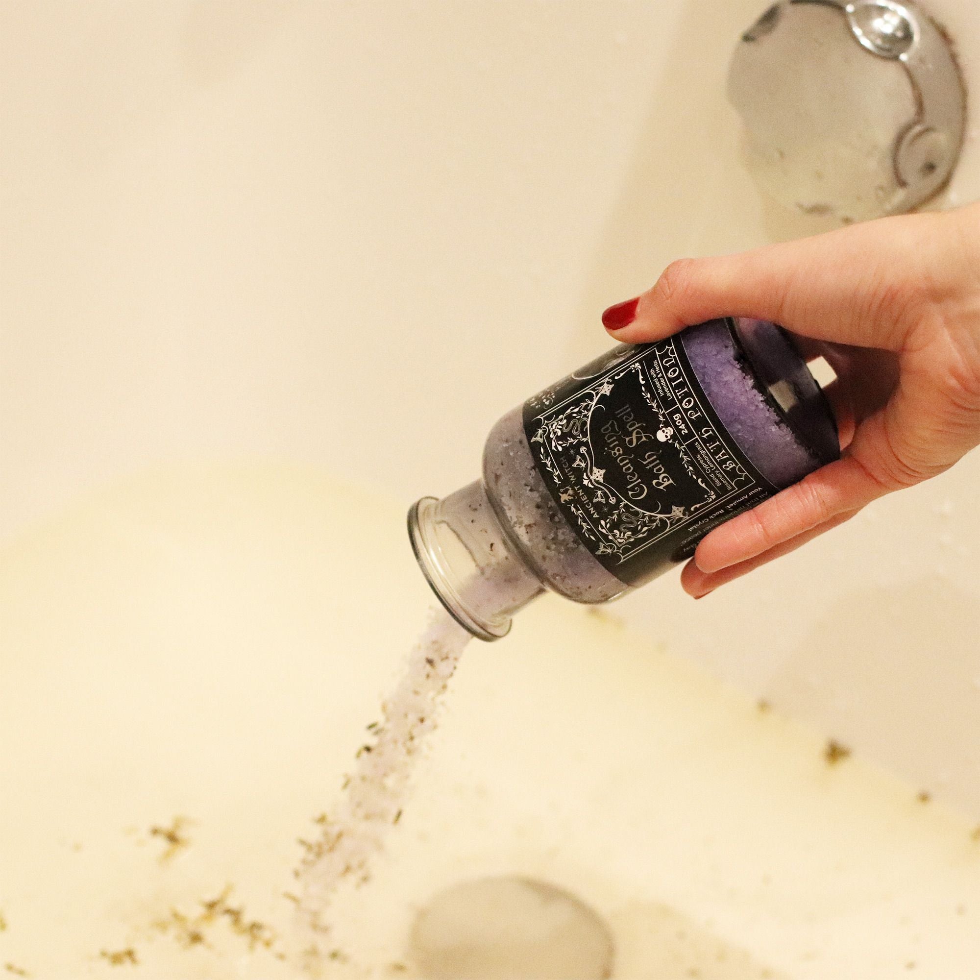 Ancient Witch Bath Spell Potion & Rock Crystal Amulet for Cleansing