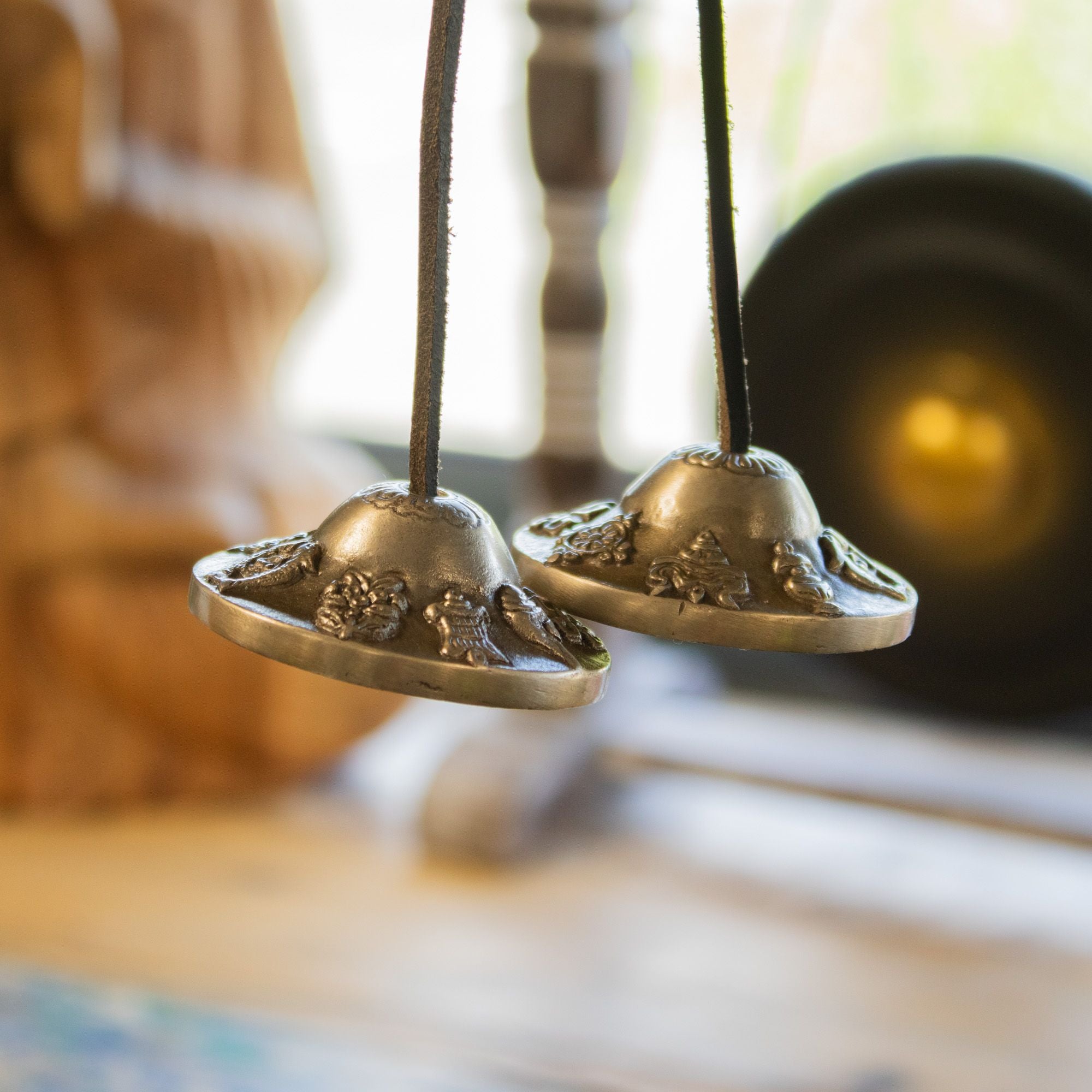 Premium Brass Tibetan Tingsha Bells with Lucky Symbols Design