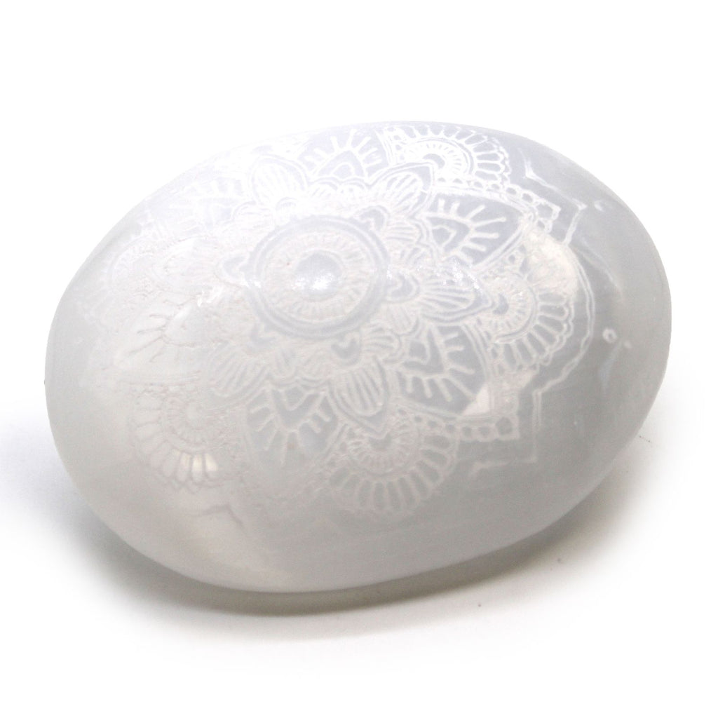 Selenite Palm Stone with Mandala Engraving for Home Decor