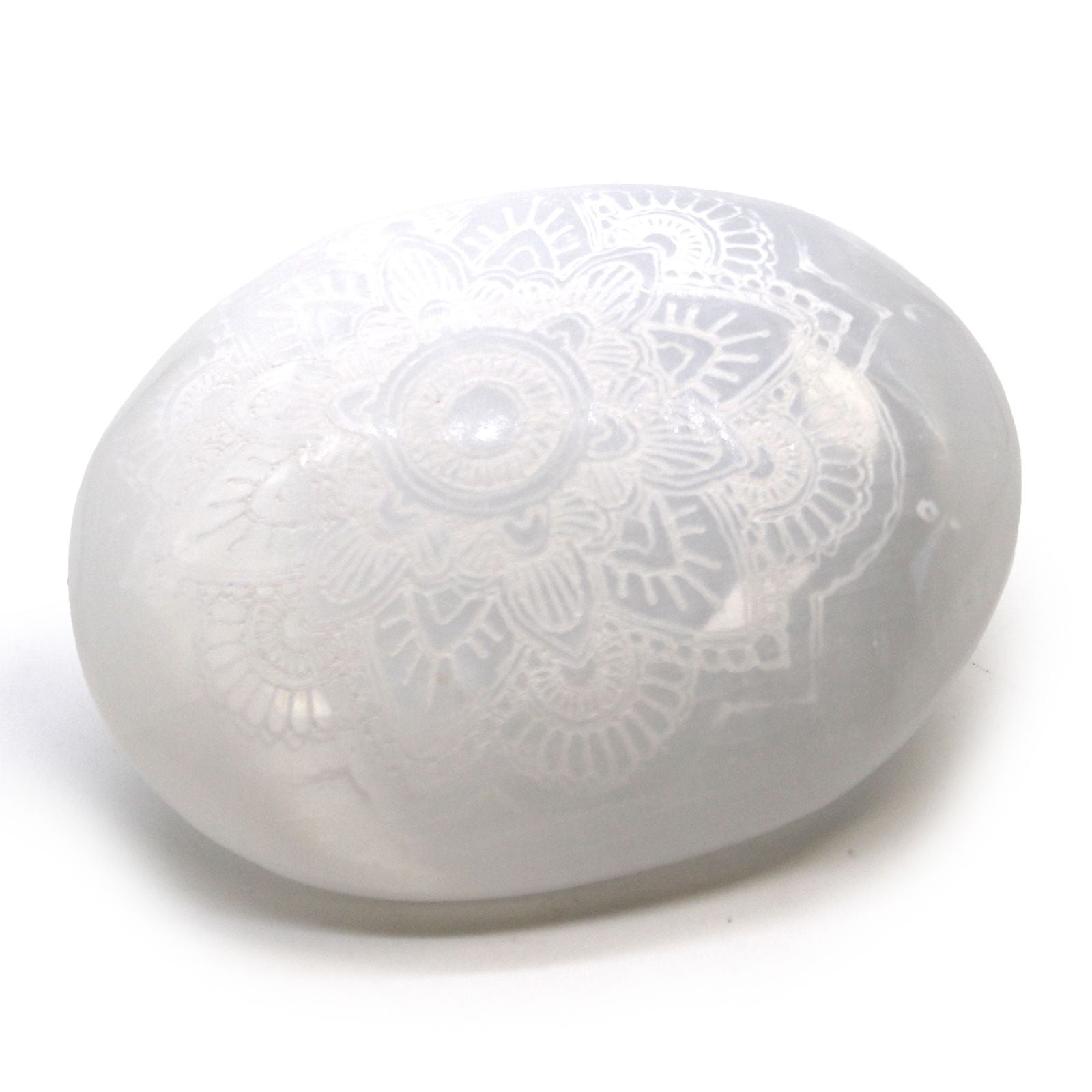 Selenite Palm Stone with Mandala Engraving for Home Decor