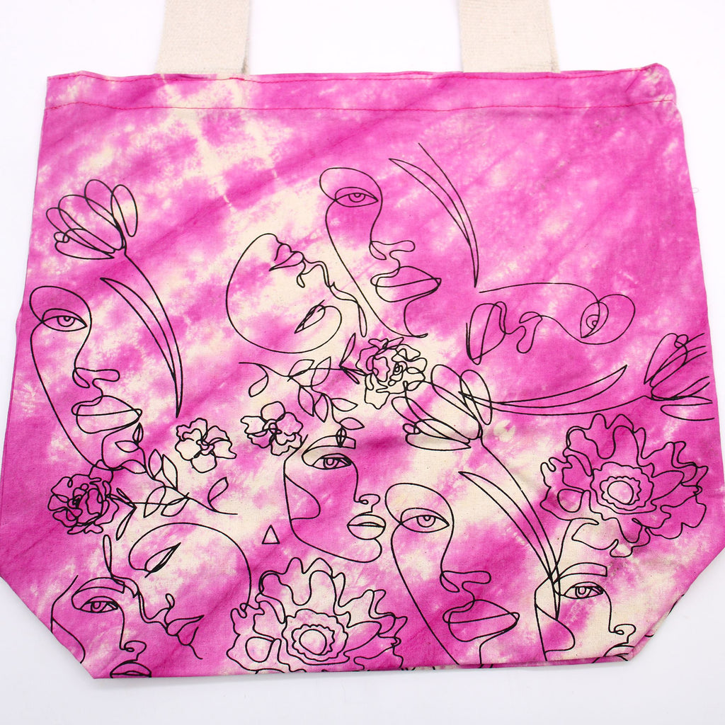 Tye Dye Cotton Bag with Pretty Face Design in Vibrant Magenta