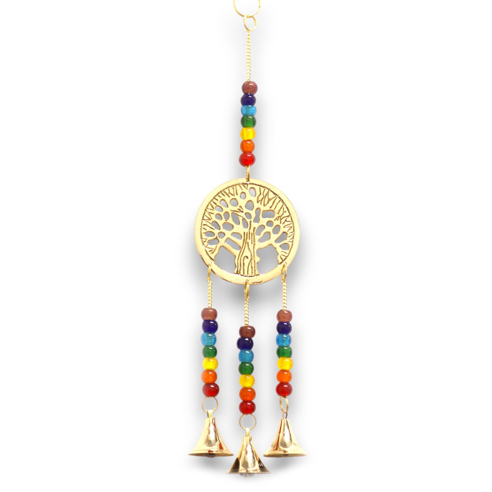 Indian Chimes Brass Tree of Life with Chakra Beads and 3 Bells