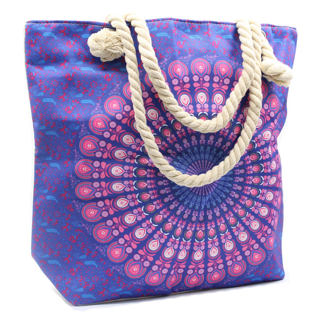 Rope Handle Mandala Bag in Purple Blue for Everyday Storage
