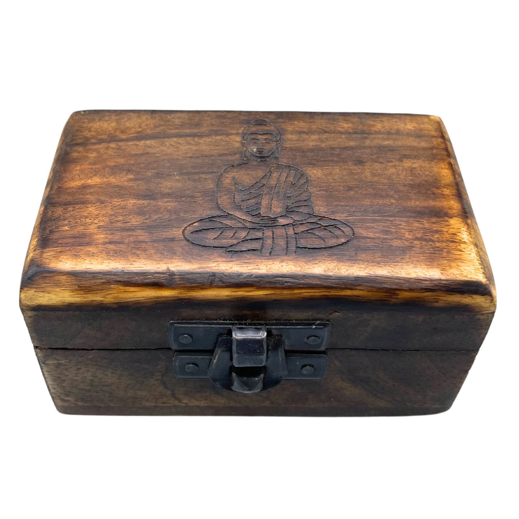 Wooden Pill Box with Assorted Carved Designs for Keepsakes