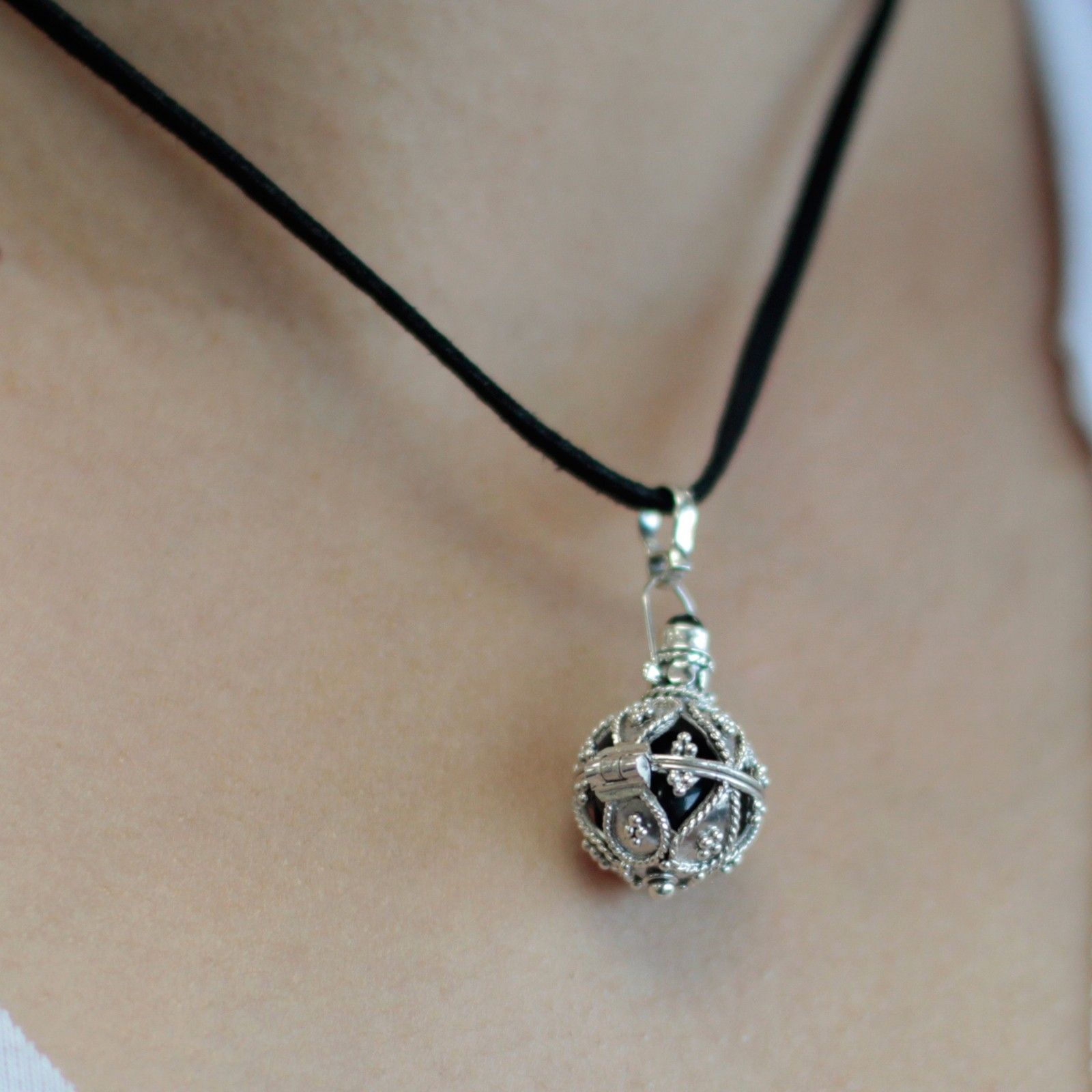 Silver Angel Bell Darkness 16mm with Artisan Crafted Design