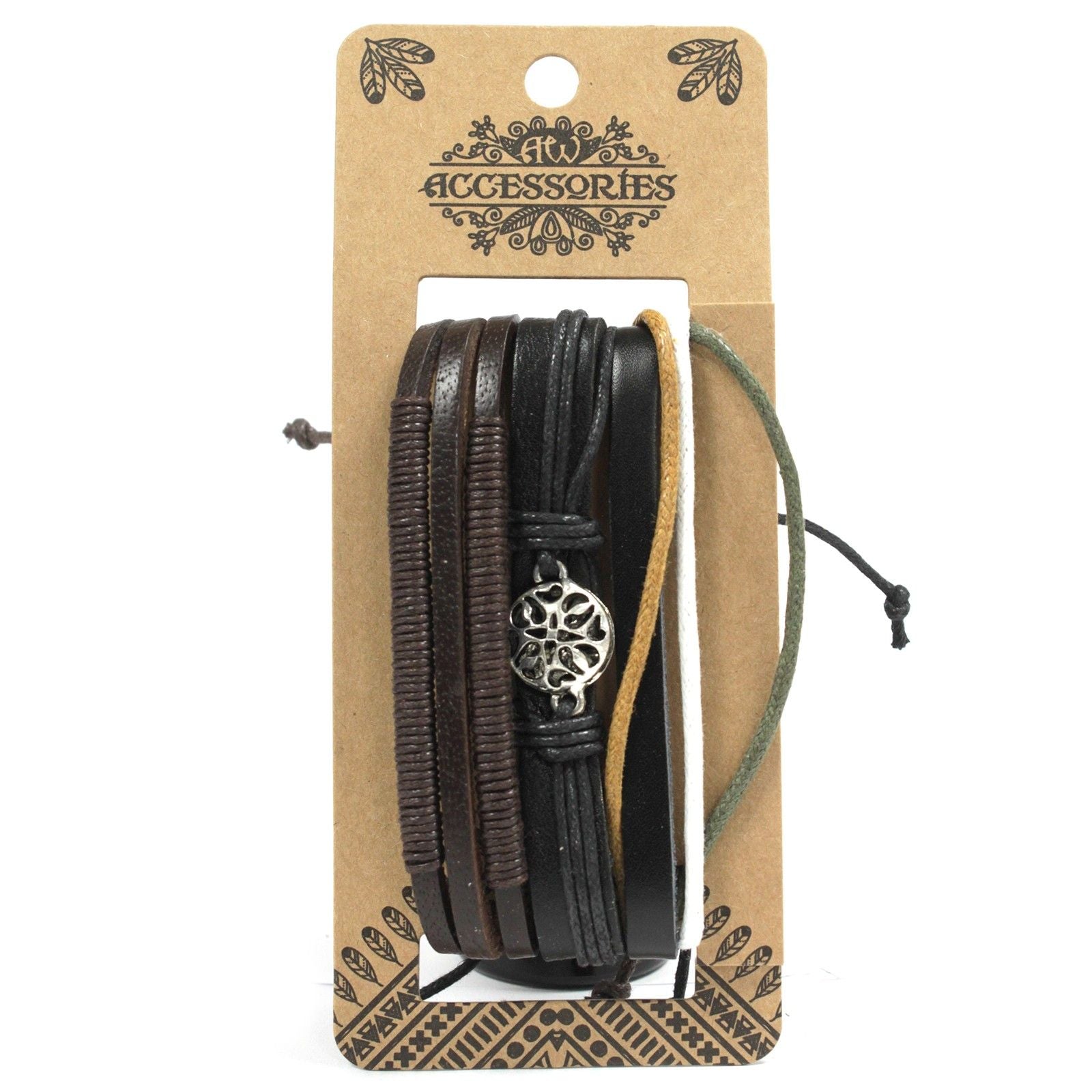 Mens Bracelet Sets Dark and Handsome with Leather and Metal Charms