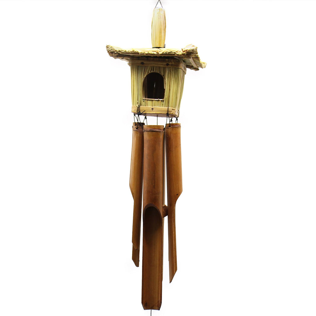 Square Seagrass Bird Box with Chimes for Charming Outdoor Decor