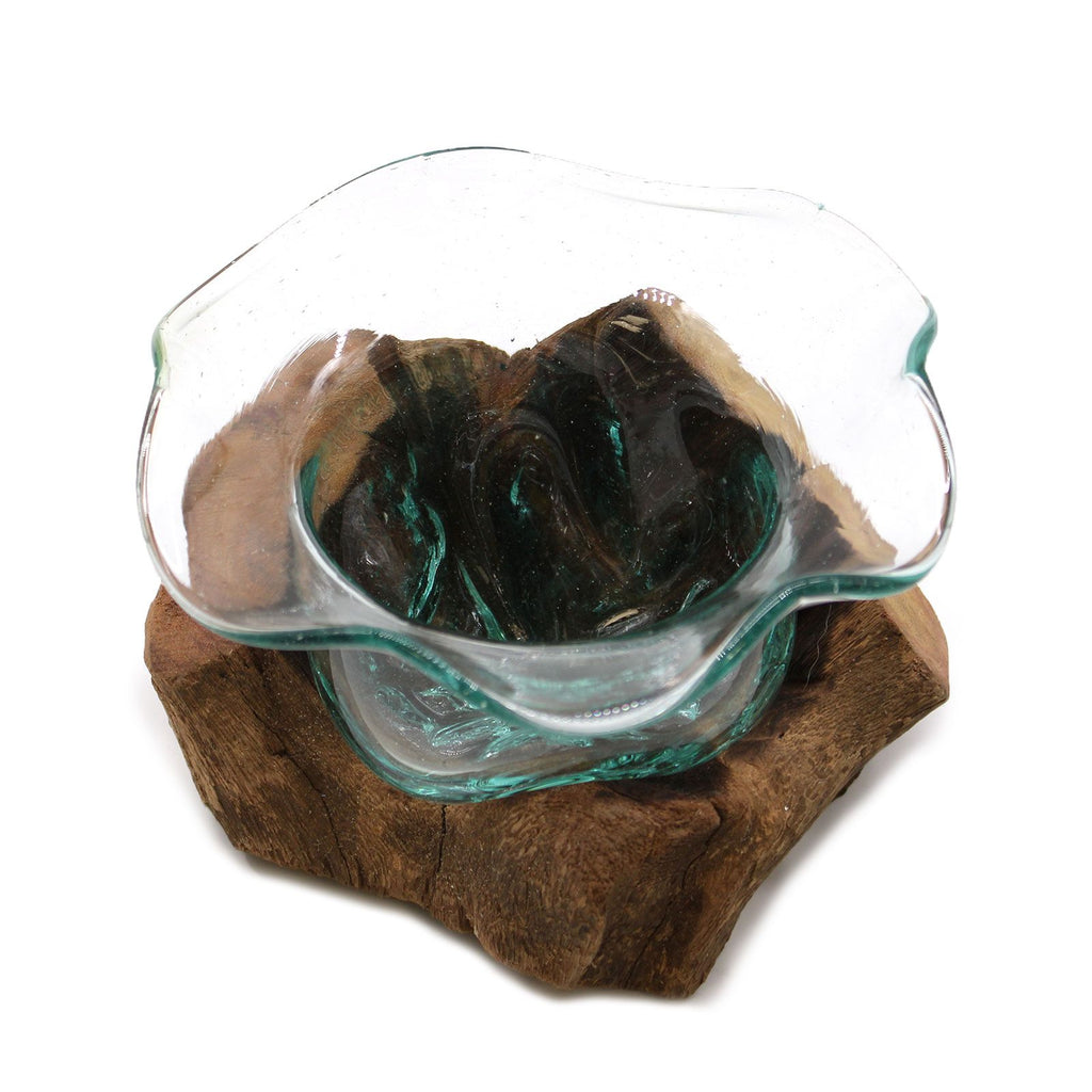 Molton Glass Fancy Sweet Bowl on Wood for Stylish Home Decor