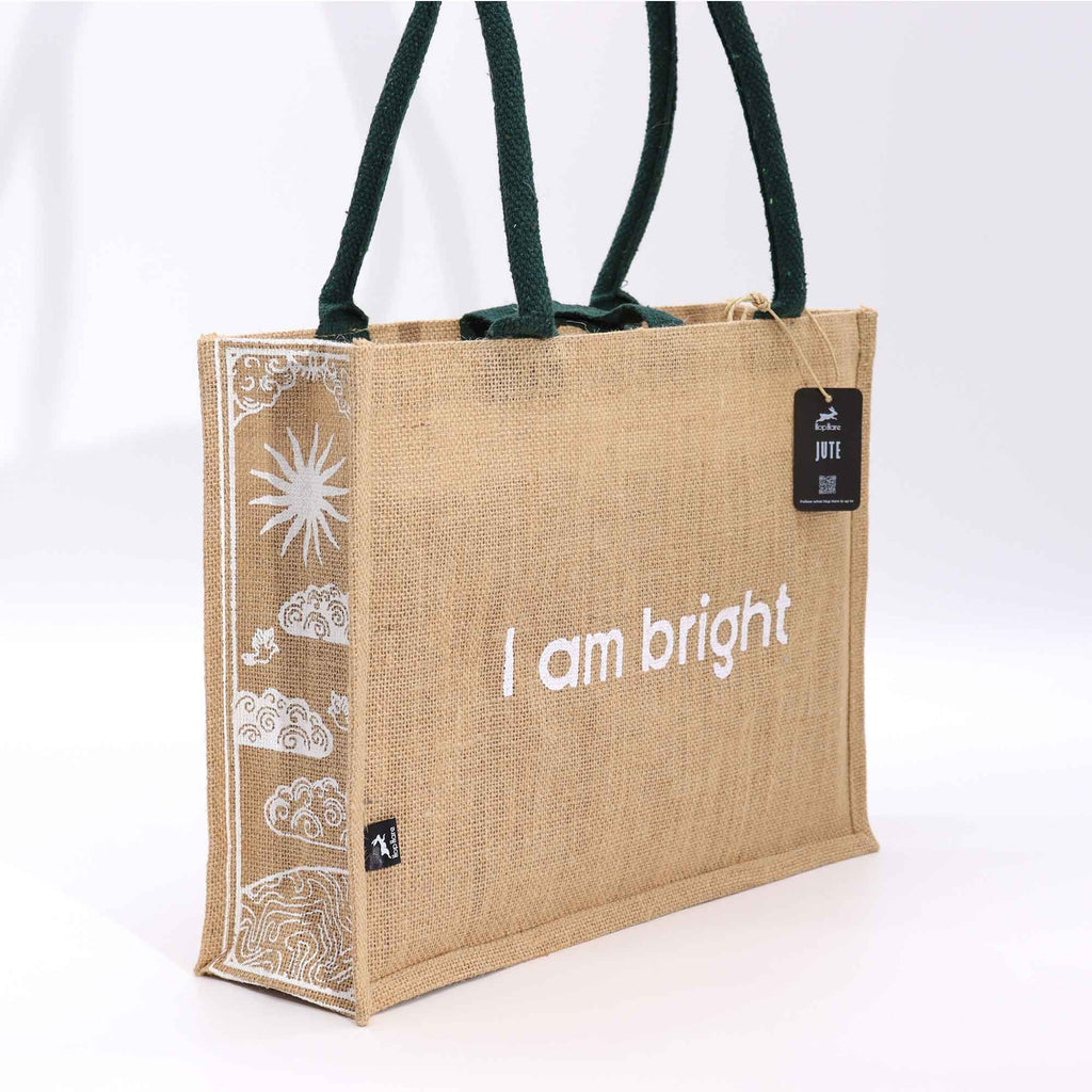 Hop Hare Jute Big Bag with I Am Bright Sun Design for Daily Use