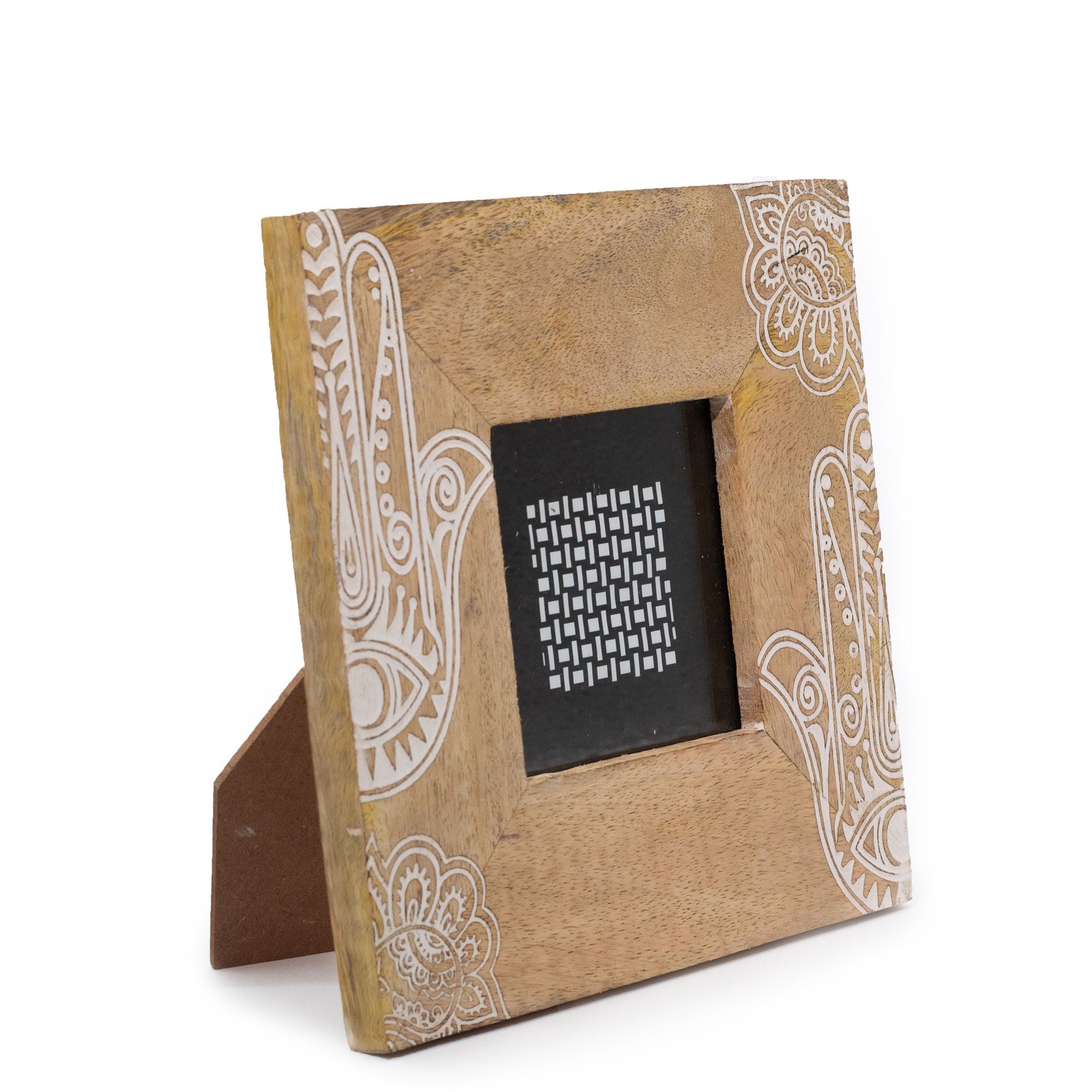 Small Mango Wood Picture Frame with Hamsa Design in White