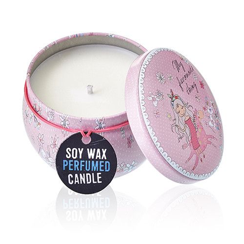 Art Tin Candle with Friendly Messages in Parma Violet Design