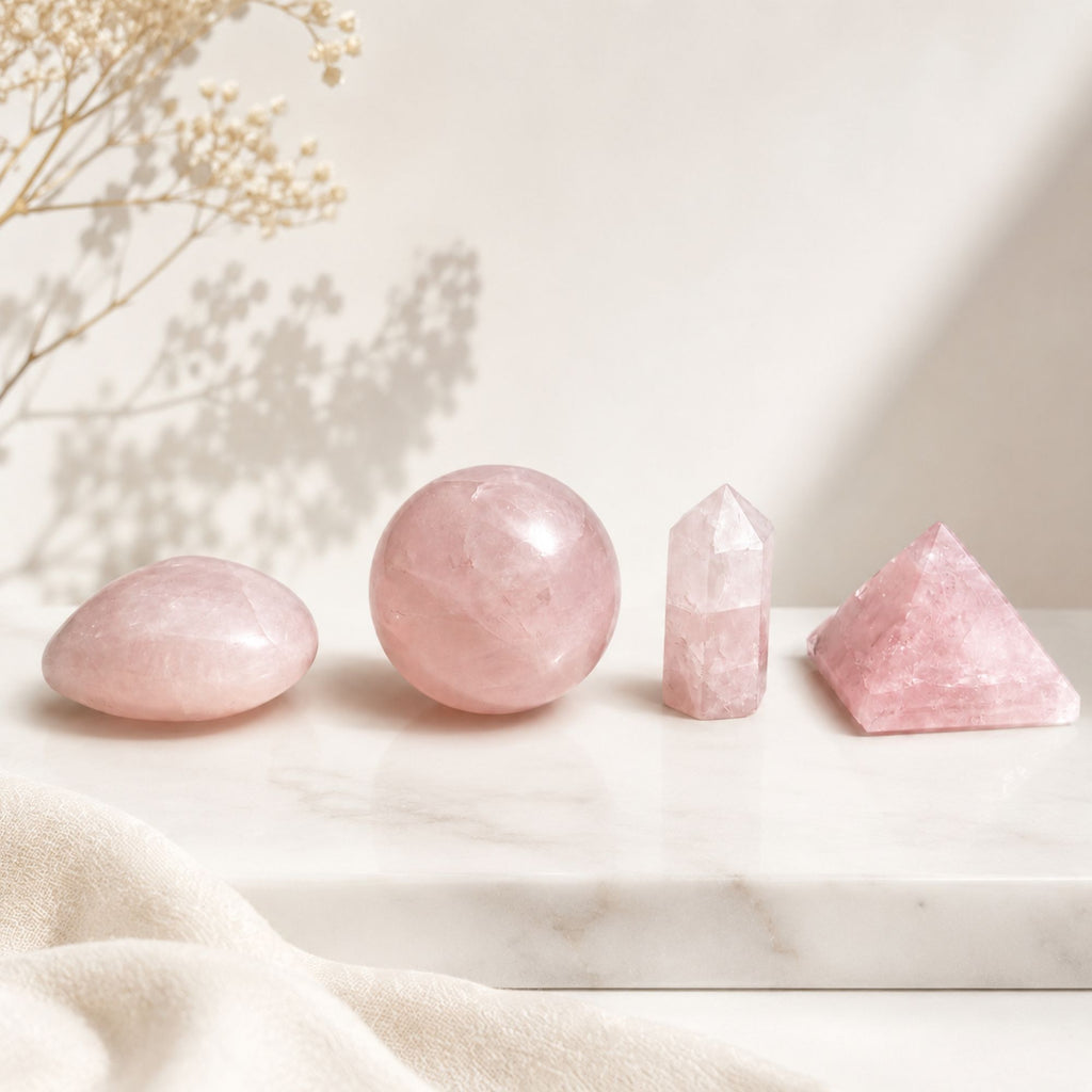 Four Gemstone Shapes Set of Rose Quartz for Home Decor Accents