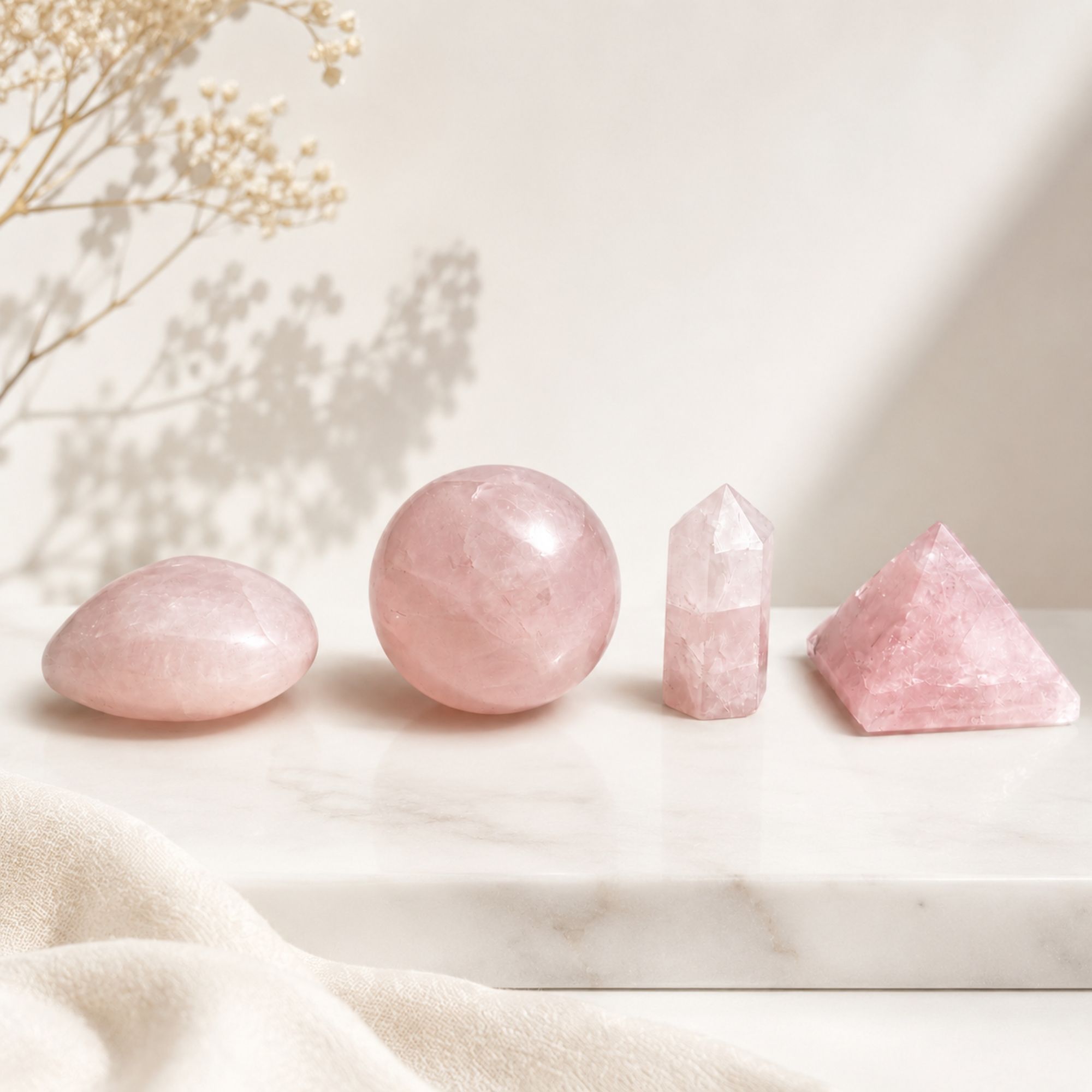 Four Gemstone Shapes Set of Rose Quartz for Home Decor Accents