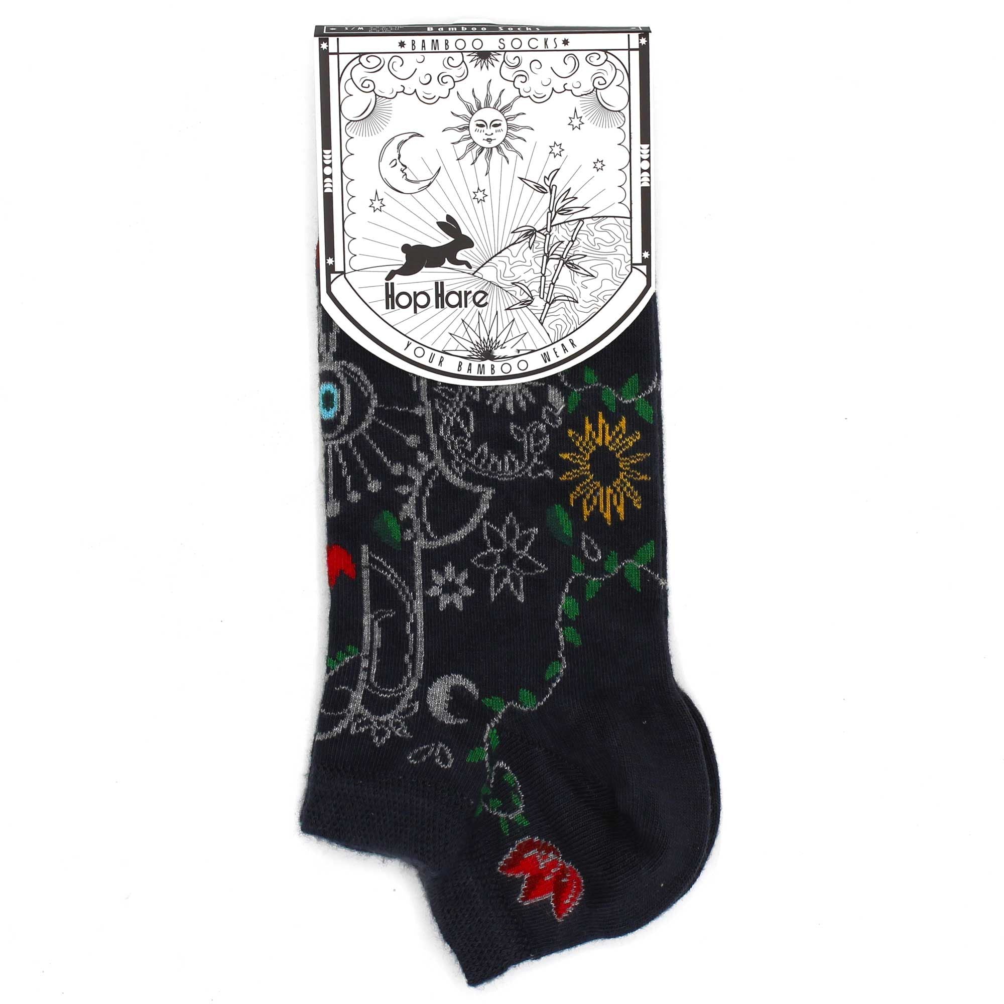 S/M Hop Hare Bamboo Low Cut Socks with Hamsa Design for Comfort