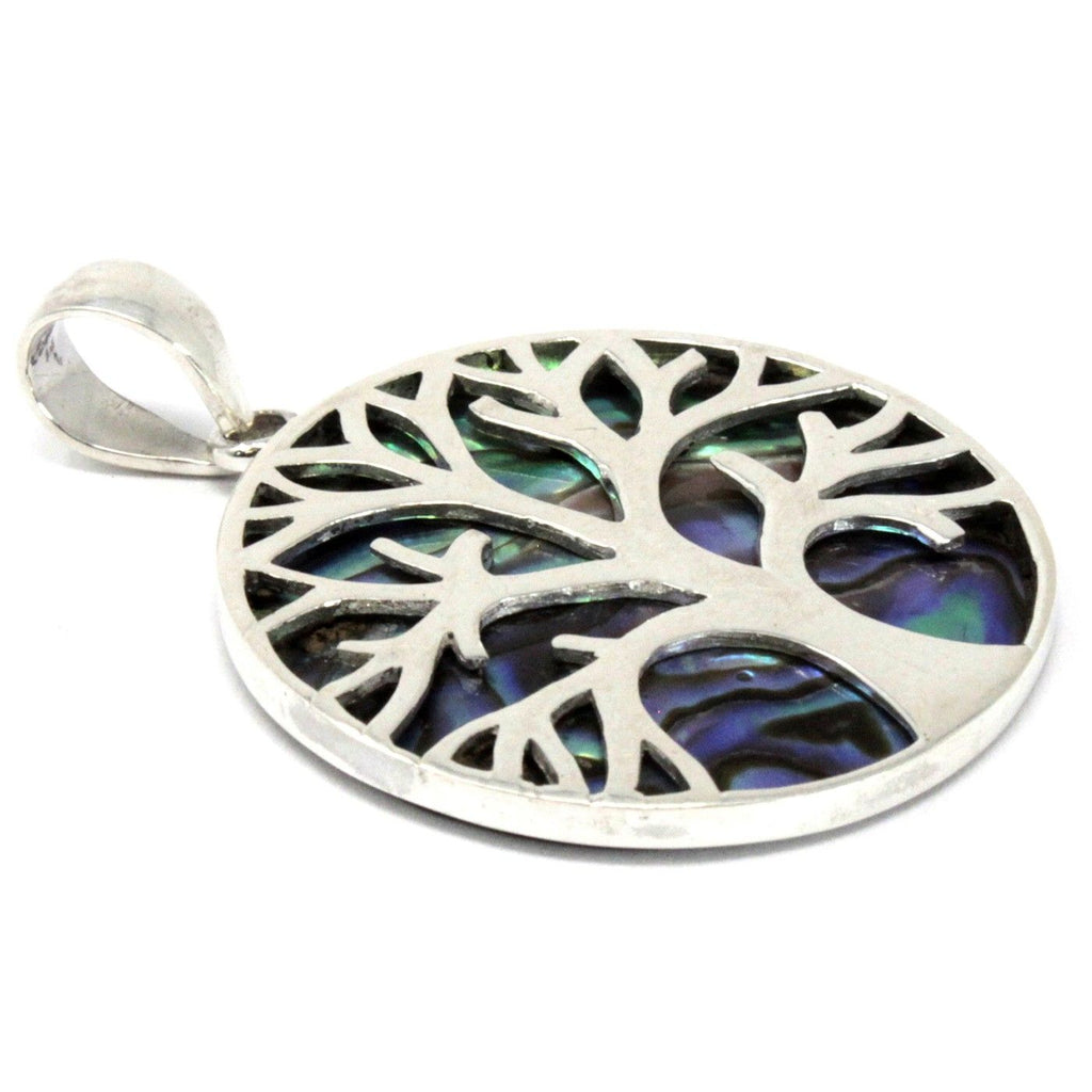 Tree of Life Silver Pendant 30mm with Unique Abalone Inlay