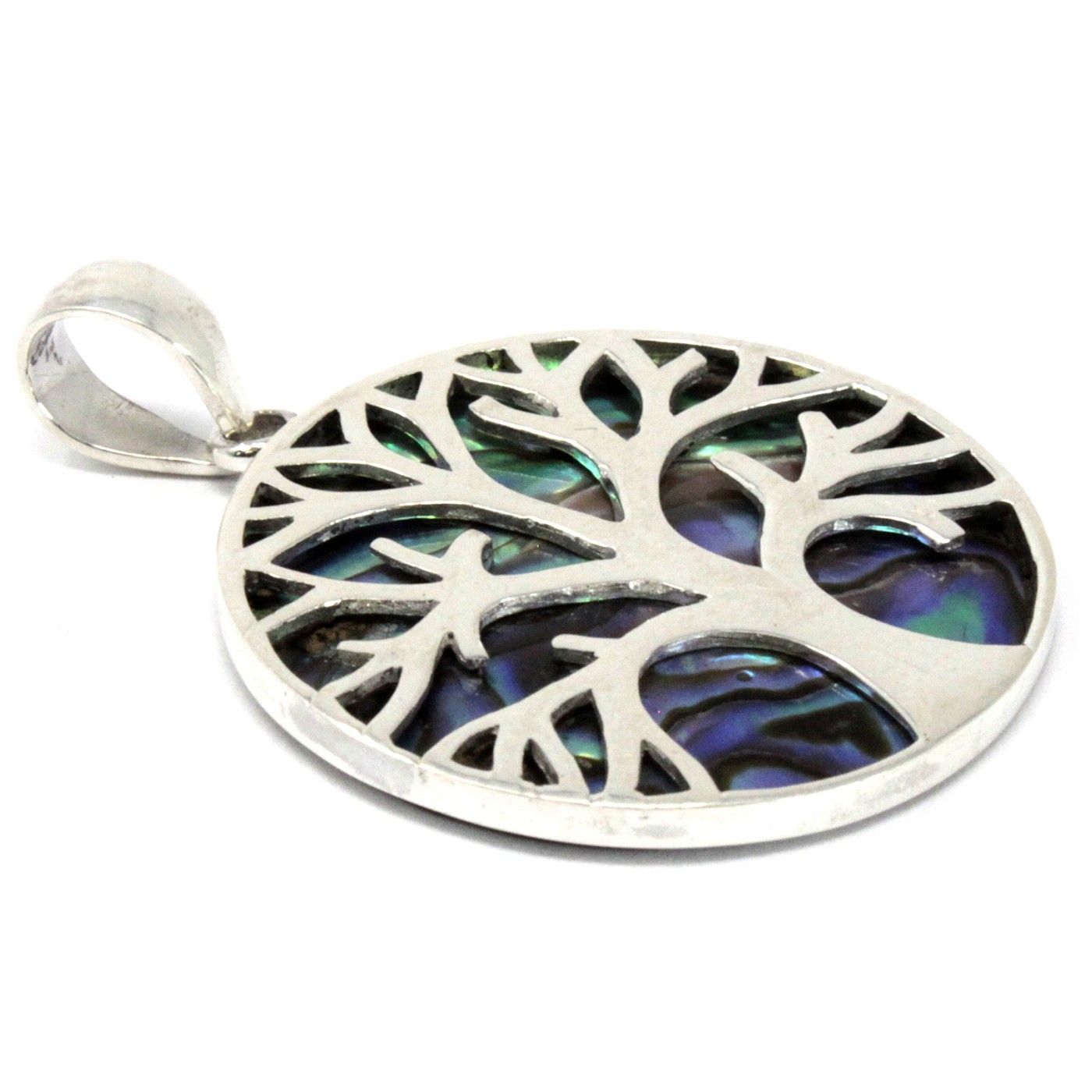 Tree of Life Silver Pendant 30mm with Unique Abalone Inlay