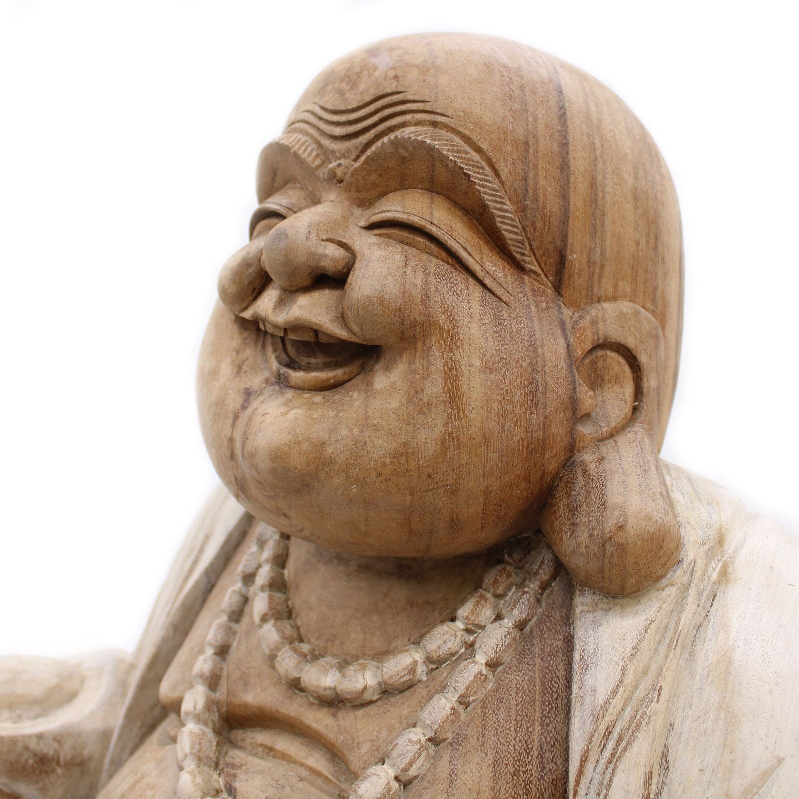 Happy Buddha Whitewash Hand Carved Statue 50cm for Home Decor