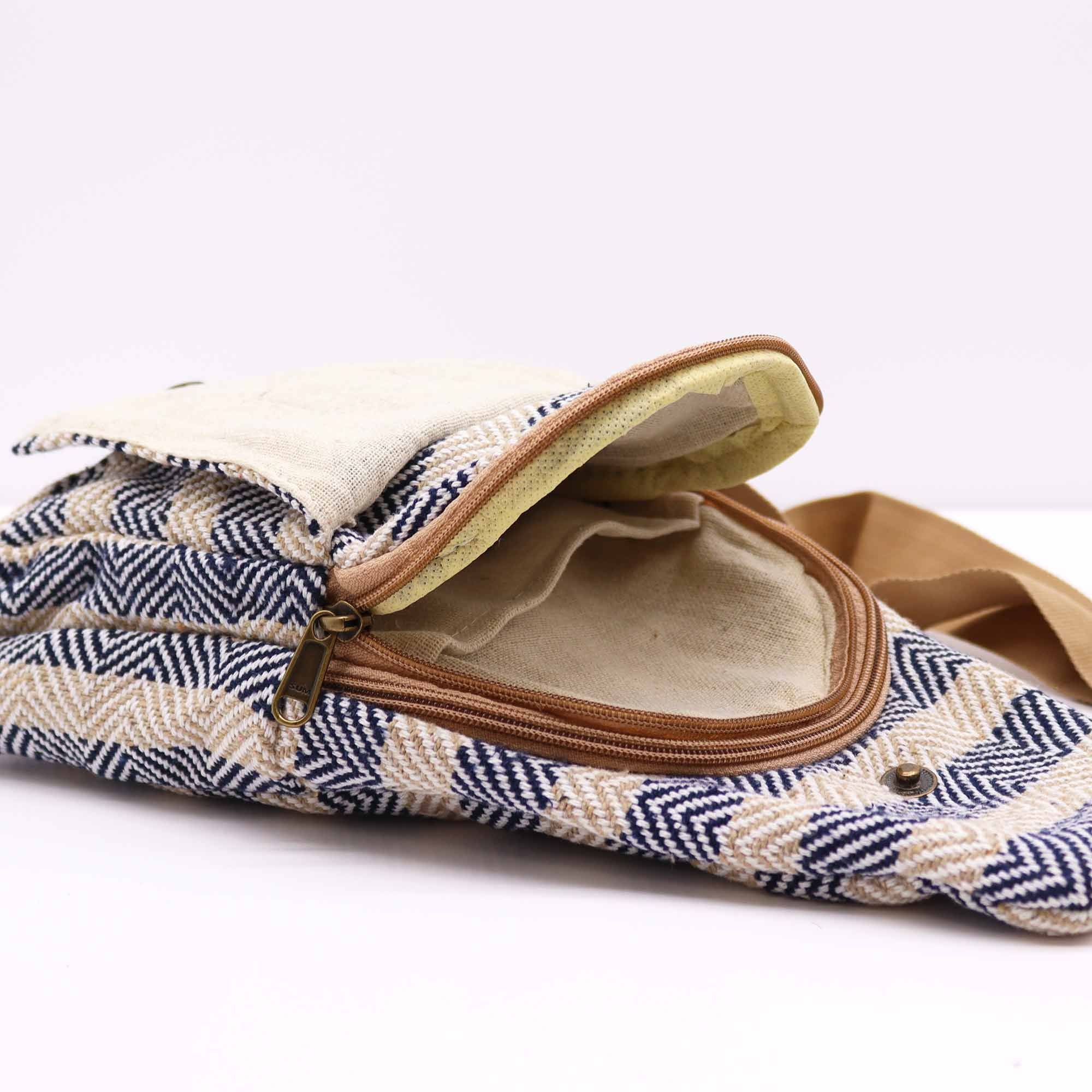 Body Cross Bag Natural Cotton in Tan and Navy for Everyday Use