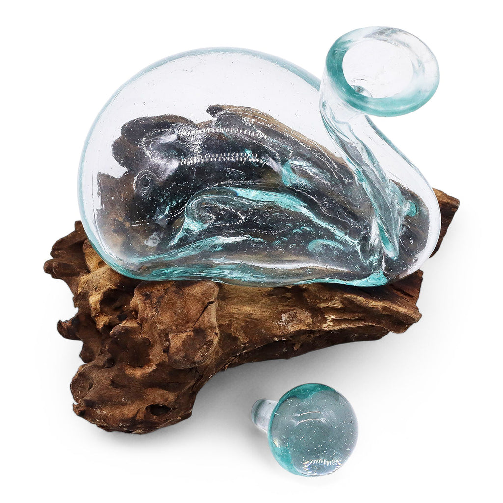 Unique Molten Glass Duck Decanter on Wood with Elegant Stopper