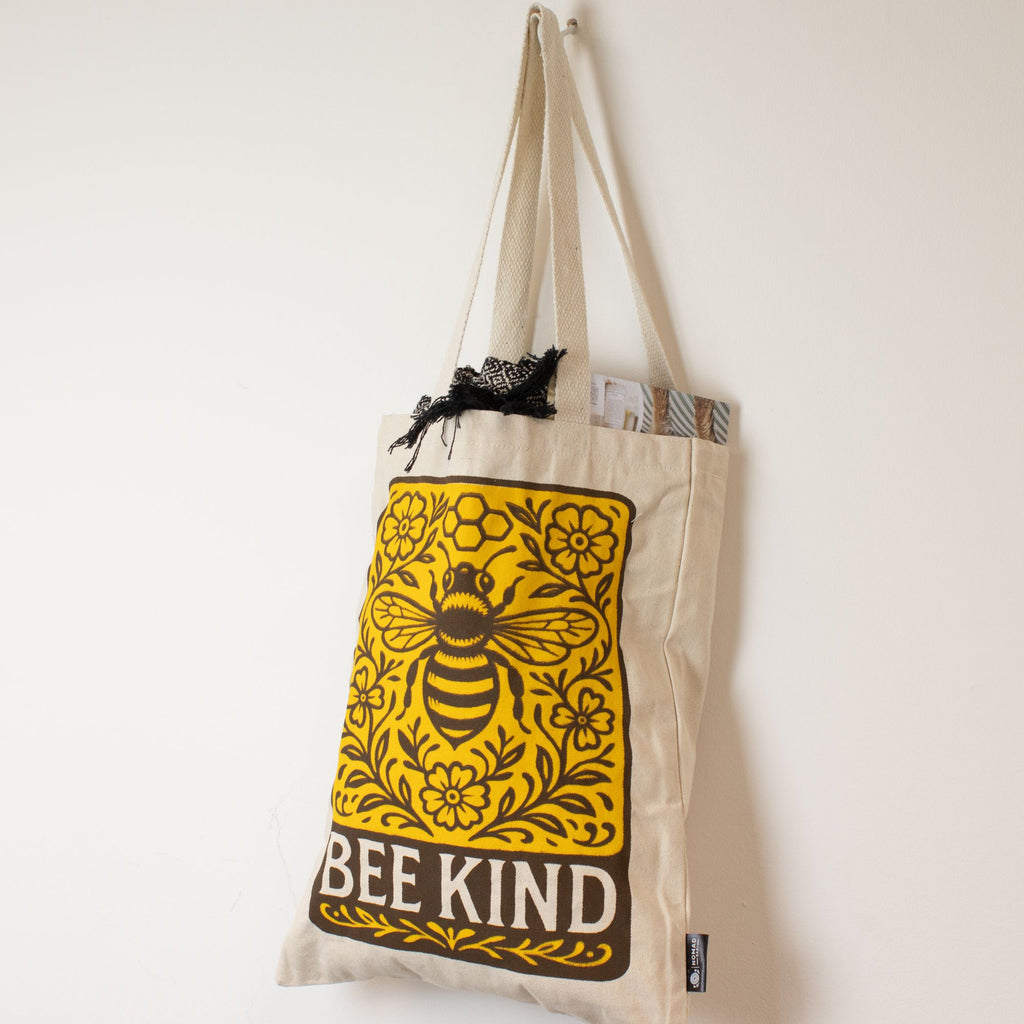 Nomad Sari Iconic Toni Tote Bag with Bee Kind Natural Design