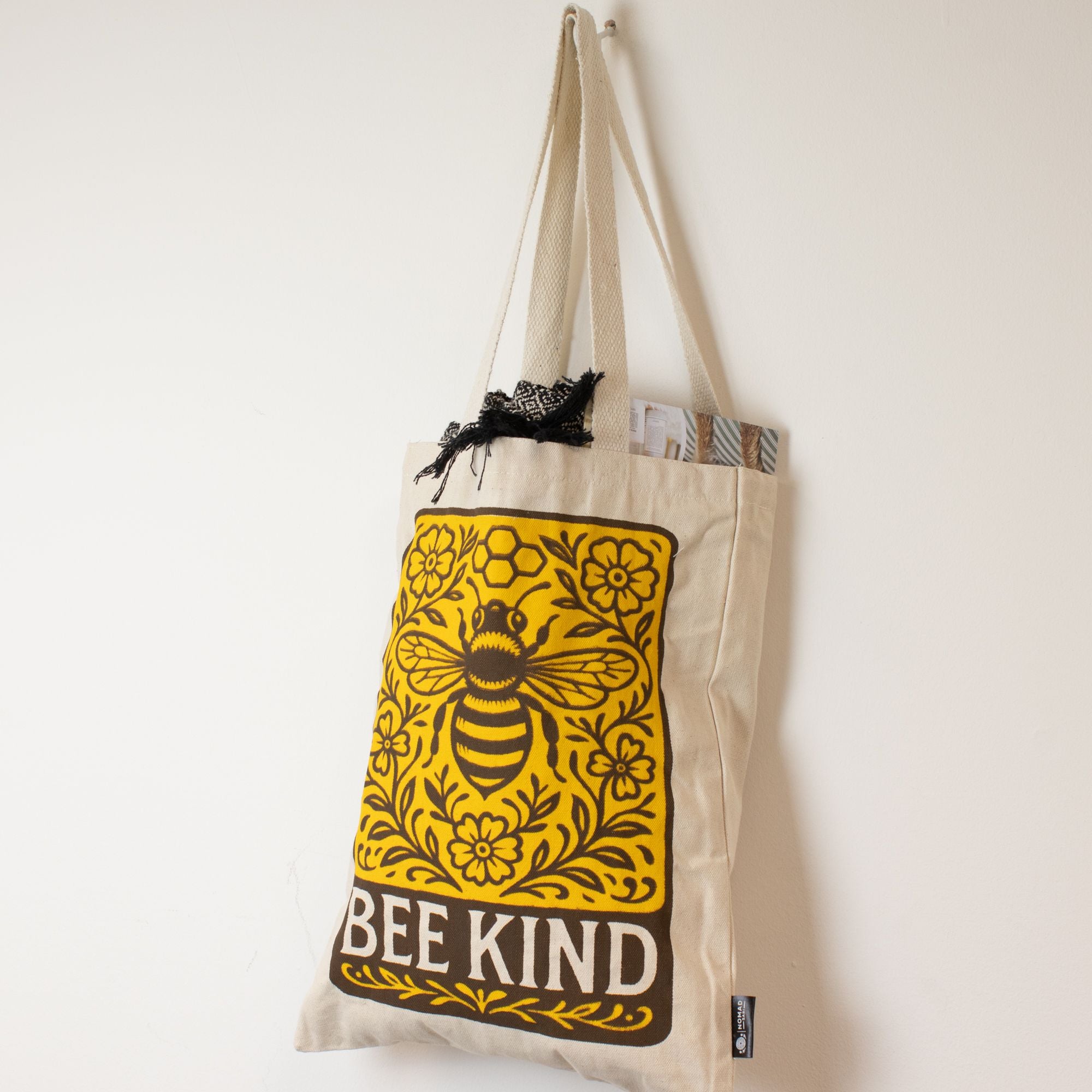 Nomad Sari Iconic Toni Tote Bag with Bee Kind Natural Design