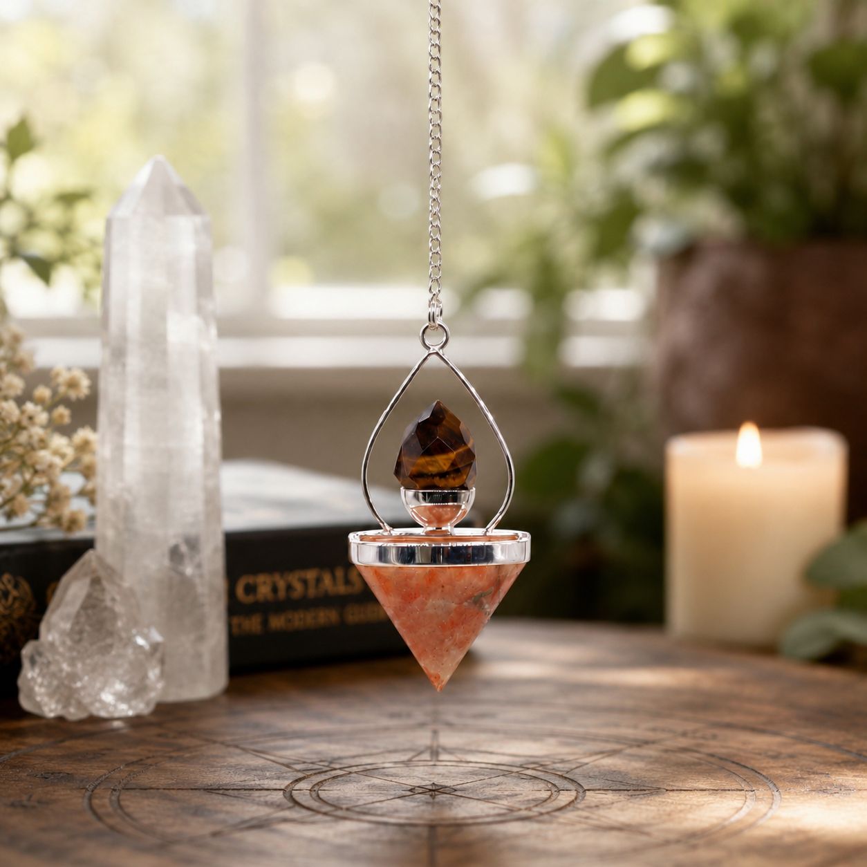 Gemstone Lantern of Life Pendulum - Sunstone & Tigereye
