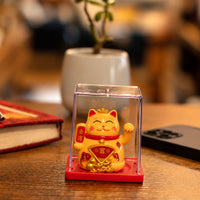 Mini Solar Powered Japanese Lucky Cat in Display Box – Yellow