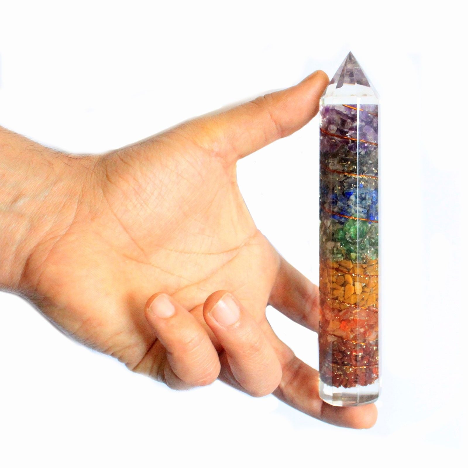 Orgonite Power Wand 15cm with Copper and Colourful Gemchips for Energy