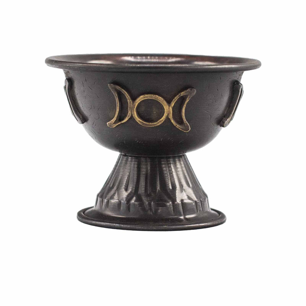 Antique Copper Ritual Chalice with Triple Moon for Spiritual Use