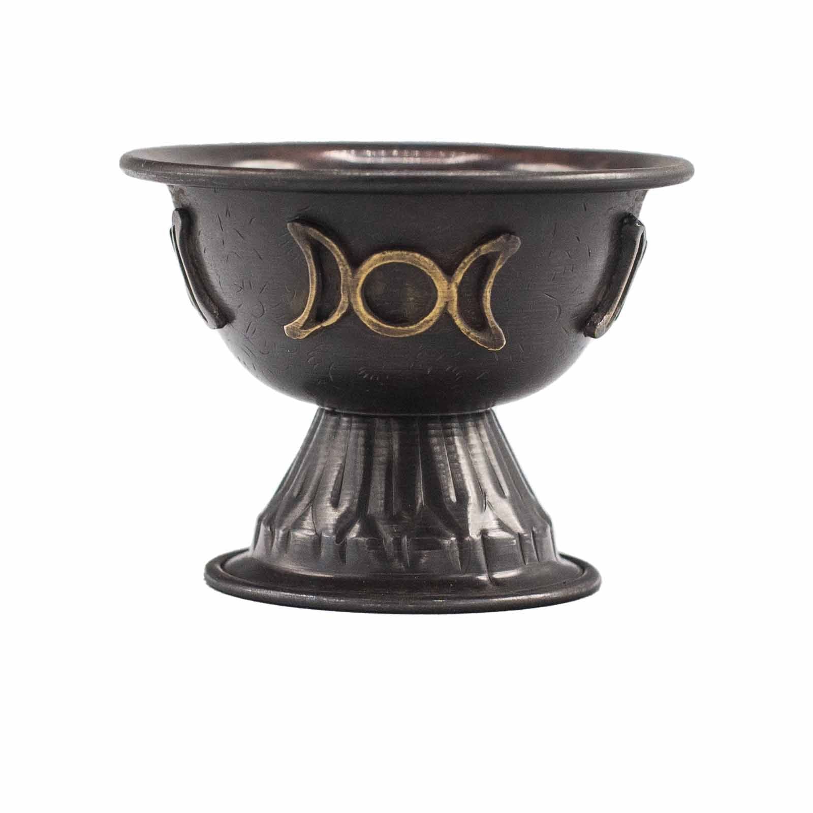 Antique Copper Ritual Chalice with Triple Moon for Spiritual Use