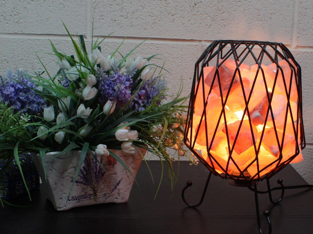 Mesh Salt Rock Brazier Set with Pink Salt Chunks and Bulb