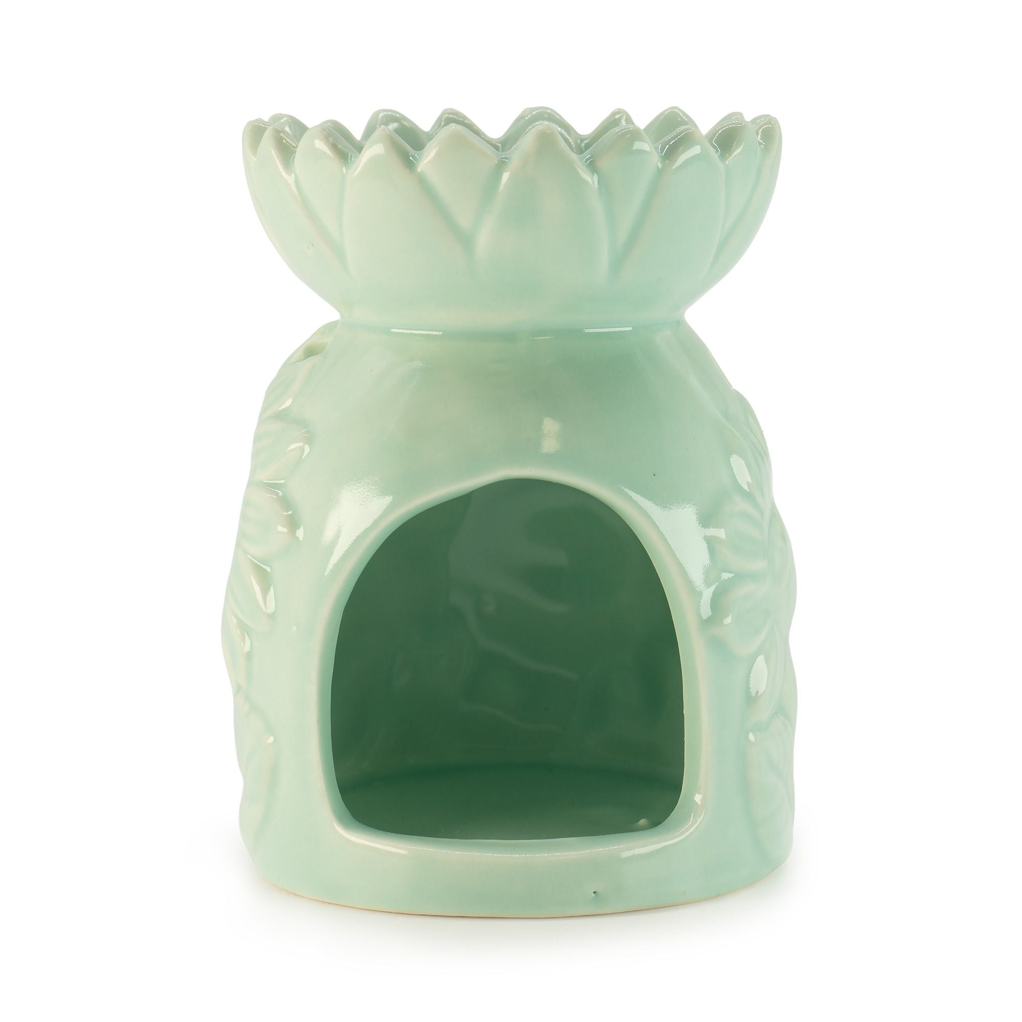 Ceramic Sunflower Oil Burner in Pastel Green for Home Fragrance