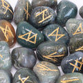 Moss Agate Runes Stone Set in Pouch for Divination and Decor