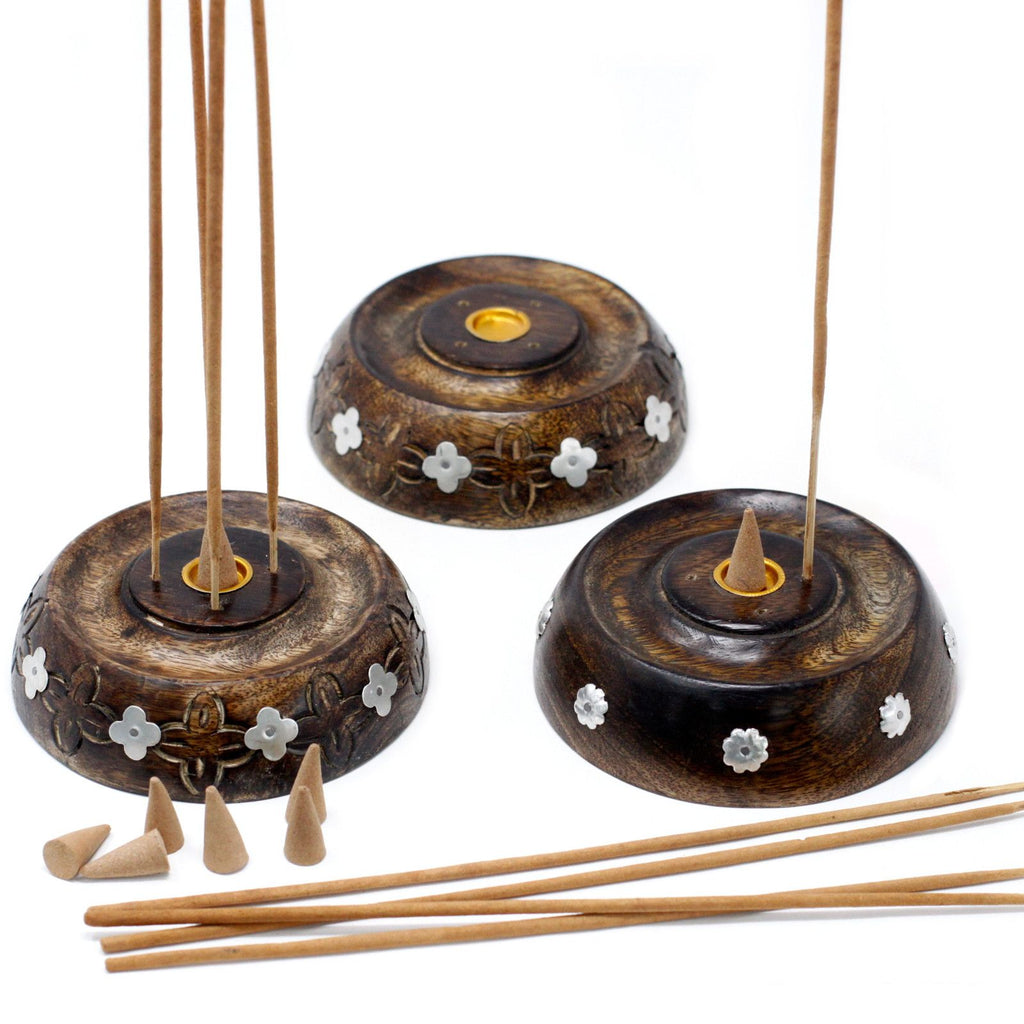 Mango Wood Cone & Stick Burner with Unique Designs for Incense