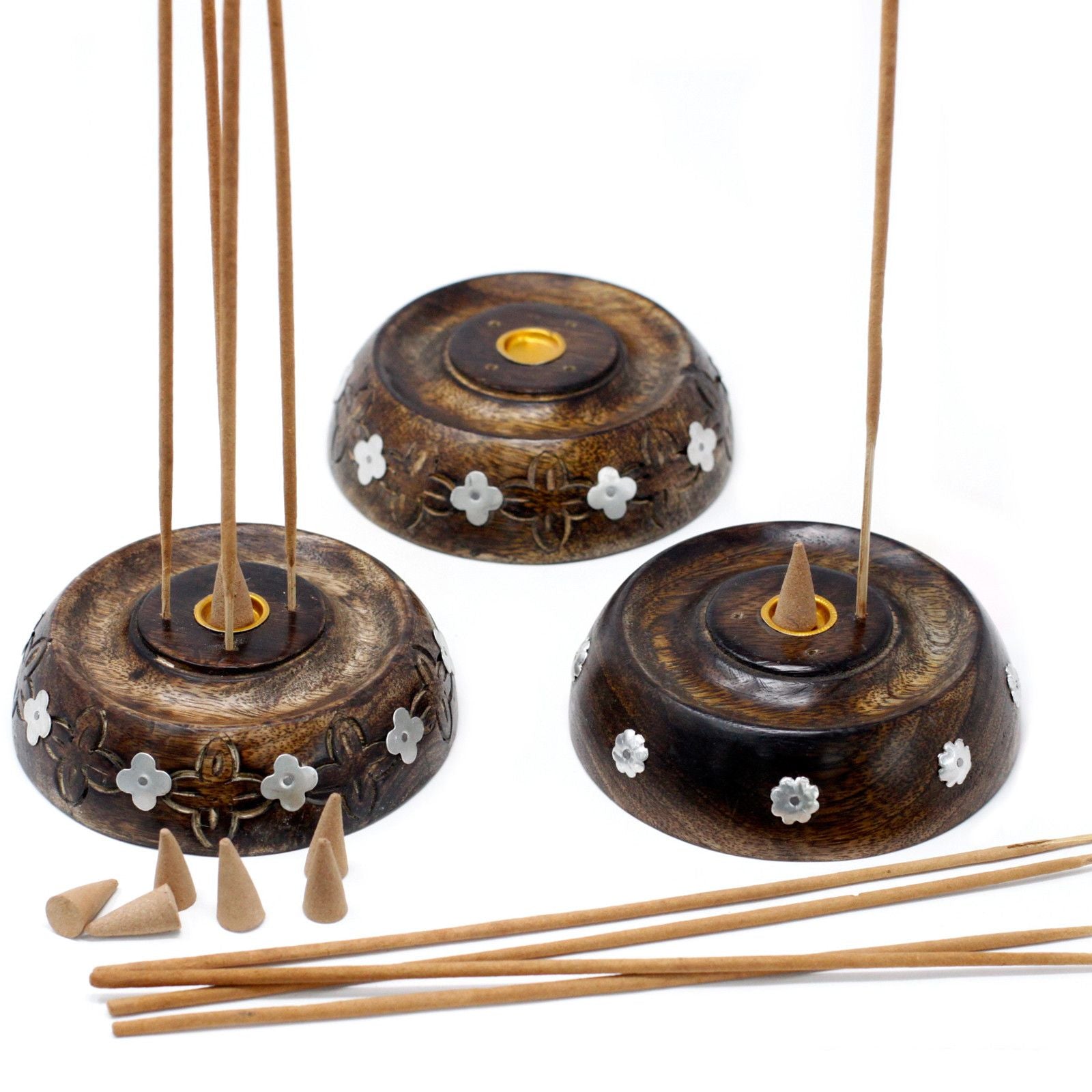 Mango Wood Cone & Stick Burner with Unique Designs for Incense