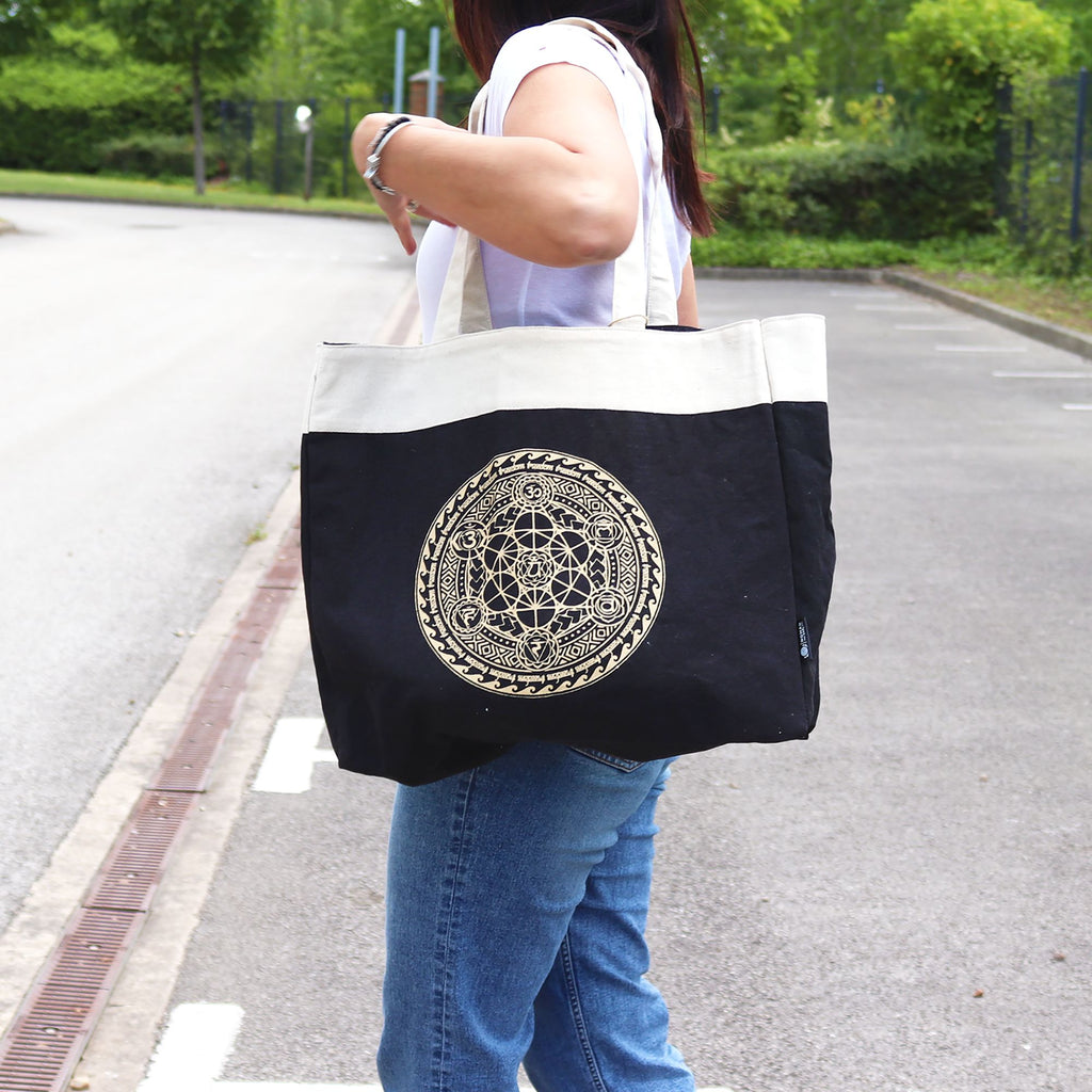 Oversized Tote Bag Chocolate Stonewash with Freedom Chakra Design