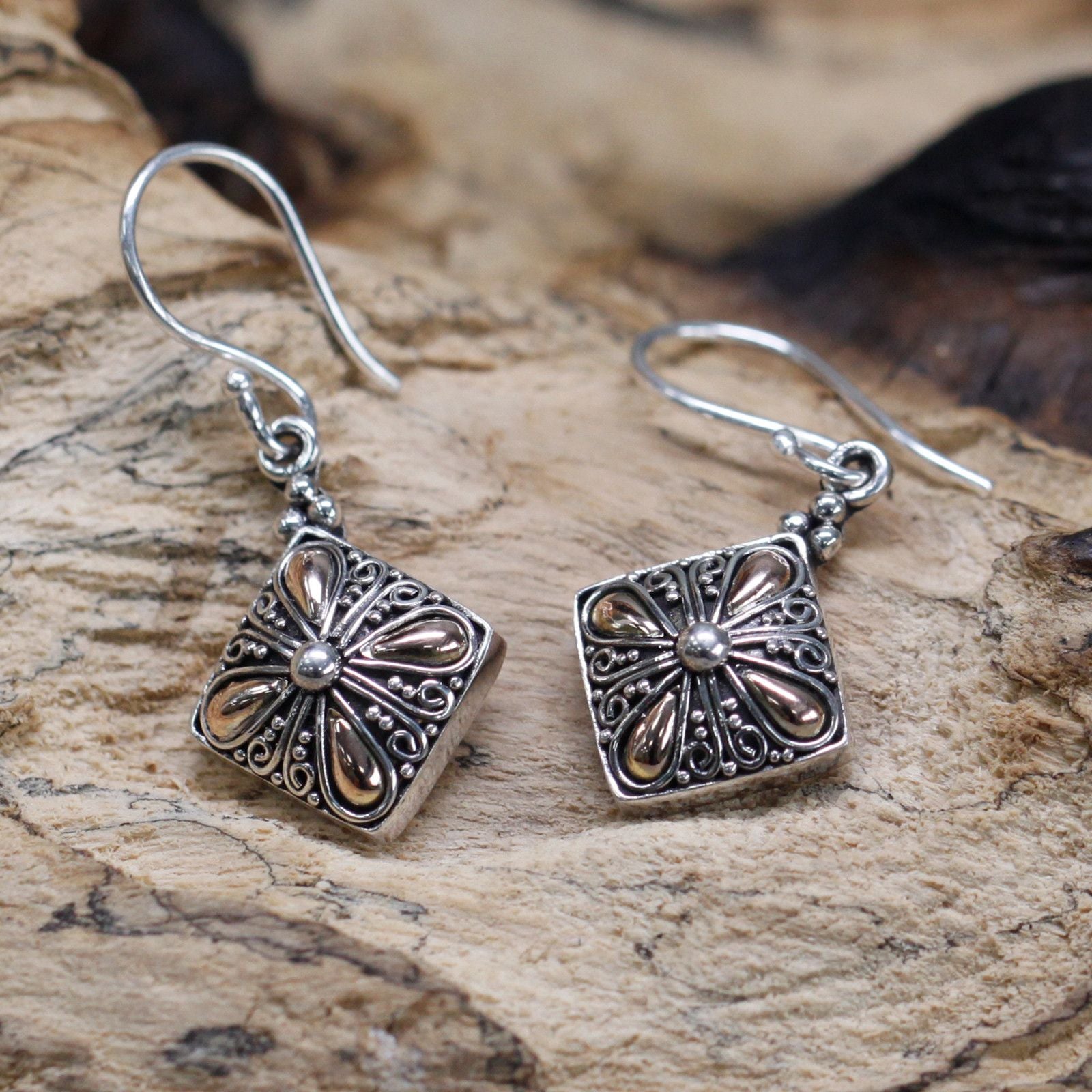 Stunning Silver and Gold Square Drop Earrings for Stylish Occasions