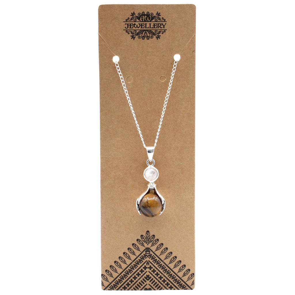 Gemstone Healing Hands Pendant with Tiger Eye and Silver Chain