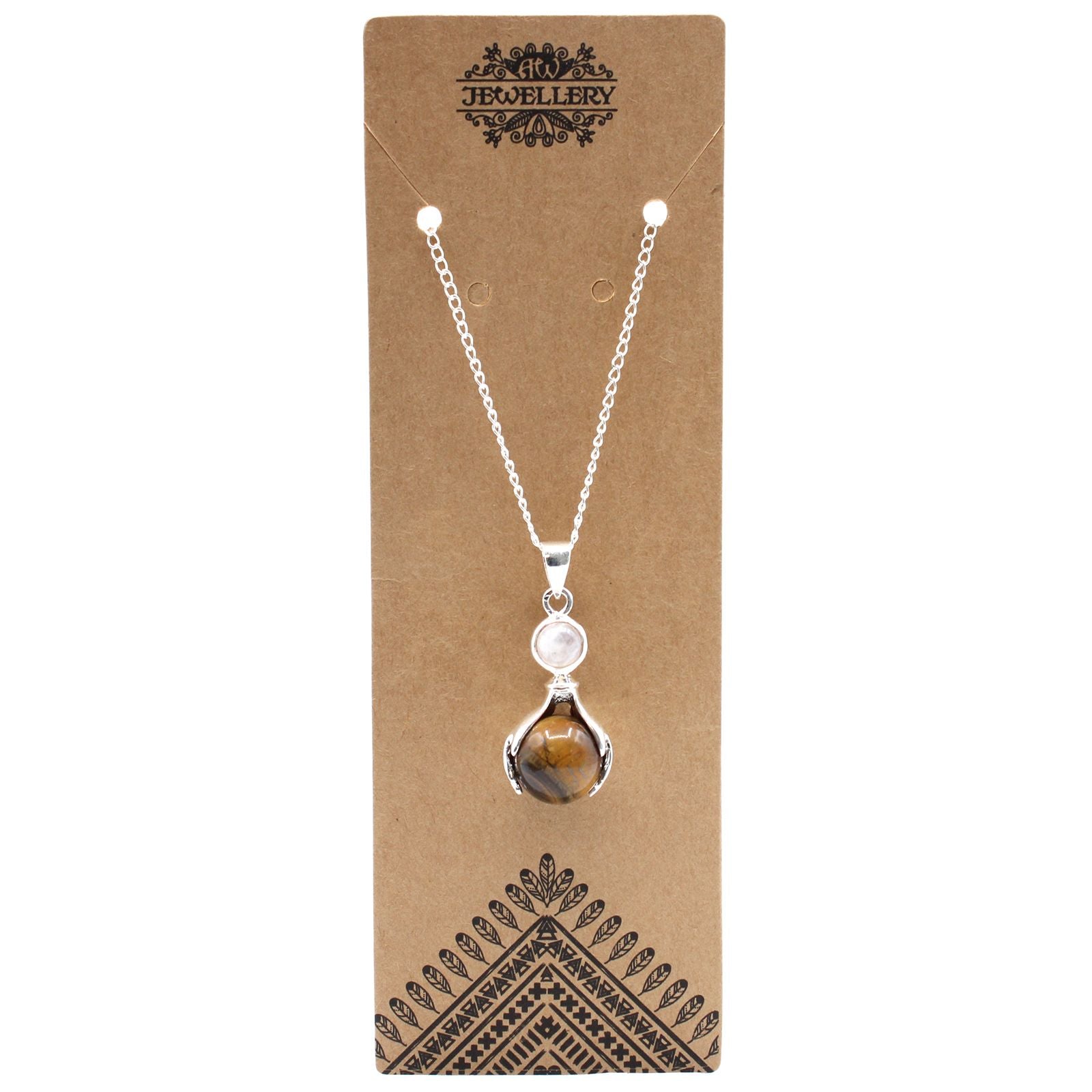 Gemstone Healing Hands Pendant with Tiger Eye and Silver Chain