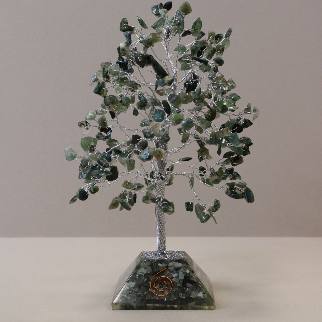 Gemstone Tree with Orgonite Base Featuring 320 Moss Agate Stones