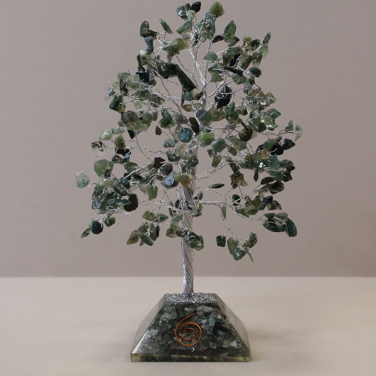 Gemstone Tree with Orgonite Base Featuring 320 Moss Agate Stones