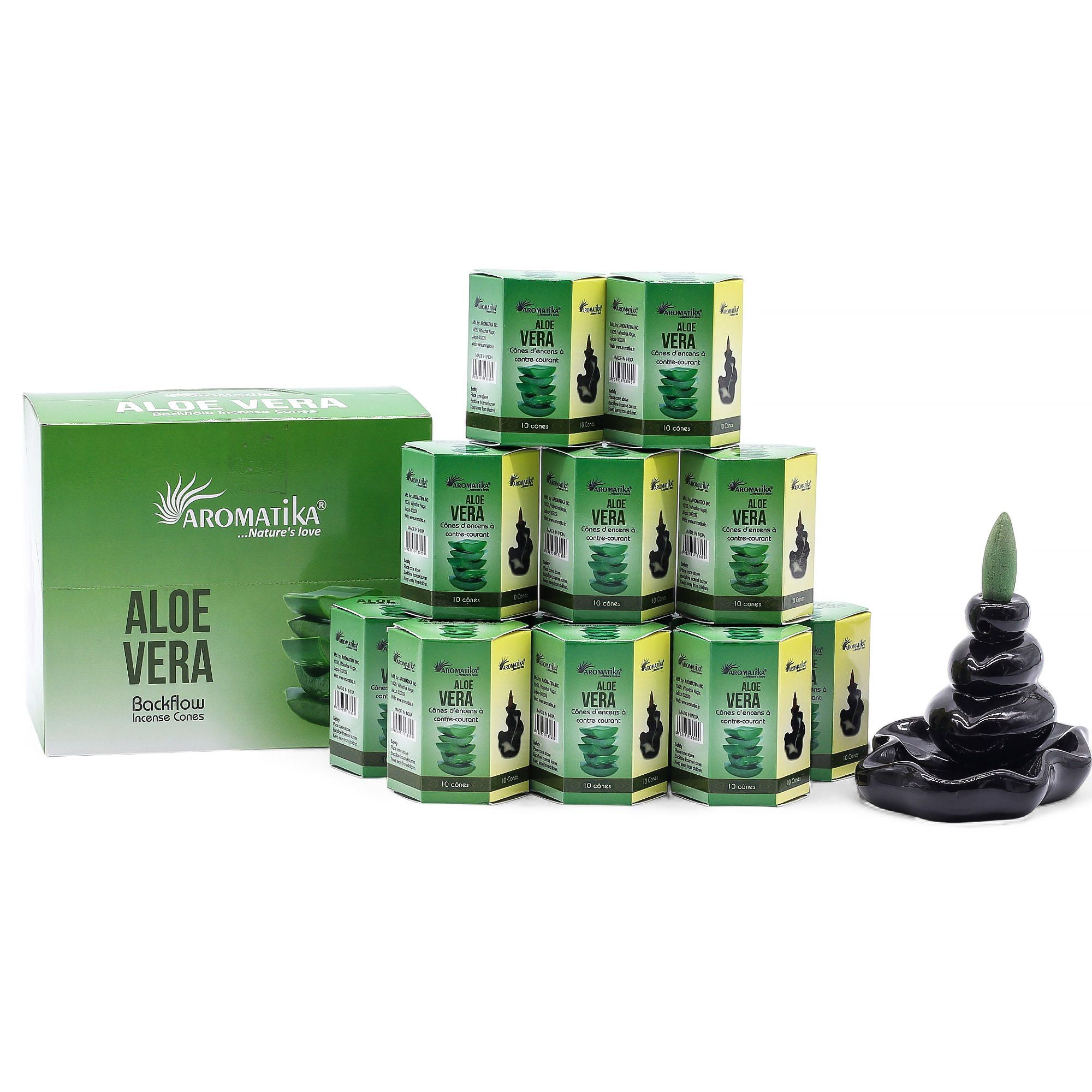 Pack of 10 Aloe Vera Masala Backflow Incense Cones for Relaxation