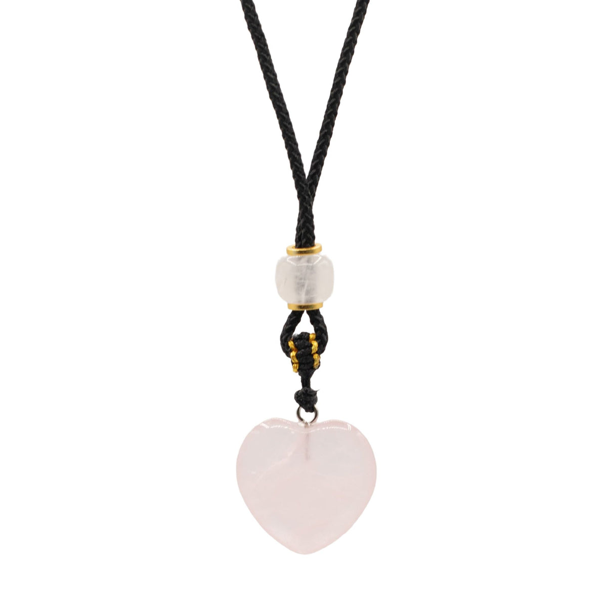Cord Necklace Gemstone Pendant - Rose Quartz Heart