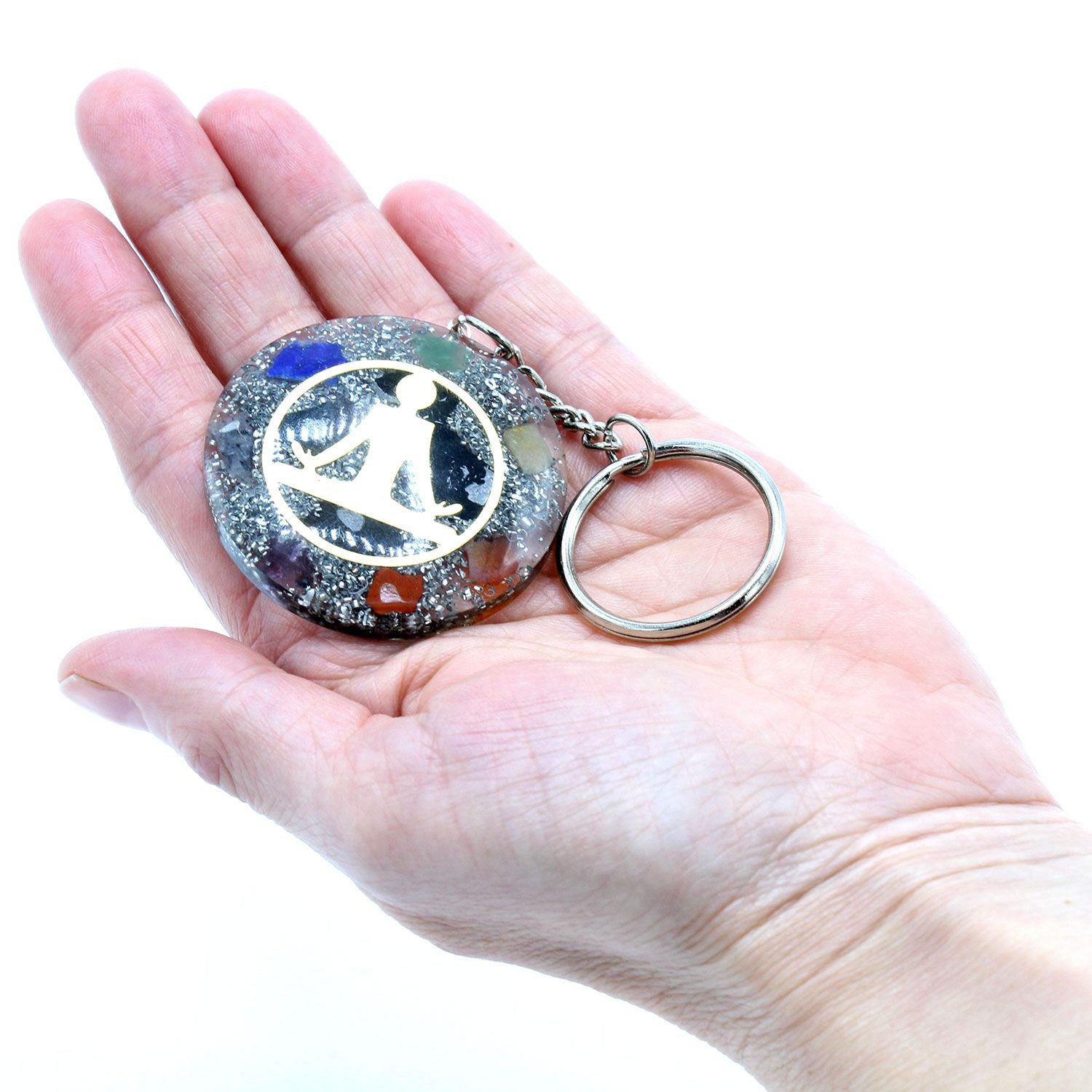 Orgonite Power Keyring with Buddha and Seven Chakra Design