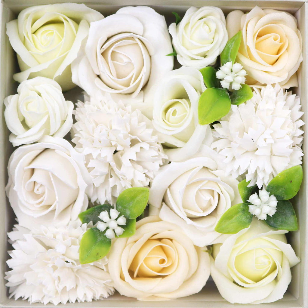 Square Box Wedding Blessings White and Ivory Soap Flower Gift Set